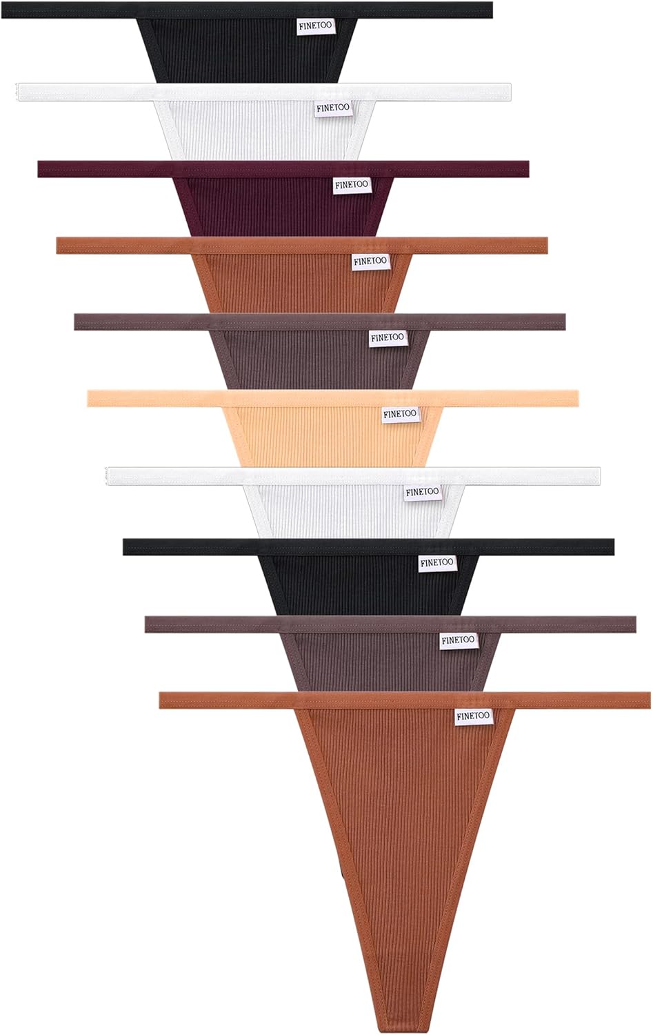 FINETOO 10 Pack G-String Thongs for Women Cotton Panties Stretch T-back Tangas Low Rise Hipster Underwear Sexy S-XL