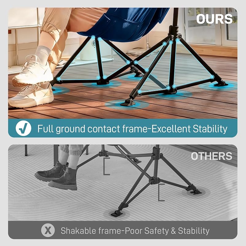 EVER ADVANCED Hammock Camping Chair, Oversized Heavy Duty Swing Chair with Detachable Cup Holder, Portable Folding Rocking Camping Chair, Support Up to 400lbs, Blue image 4