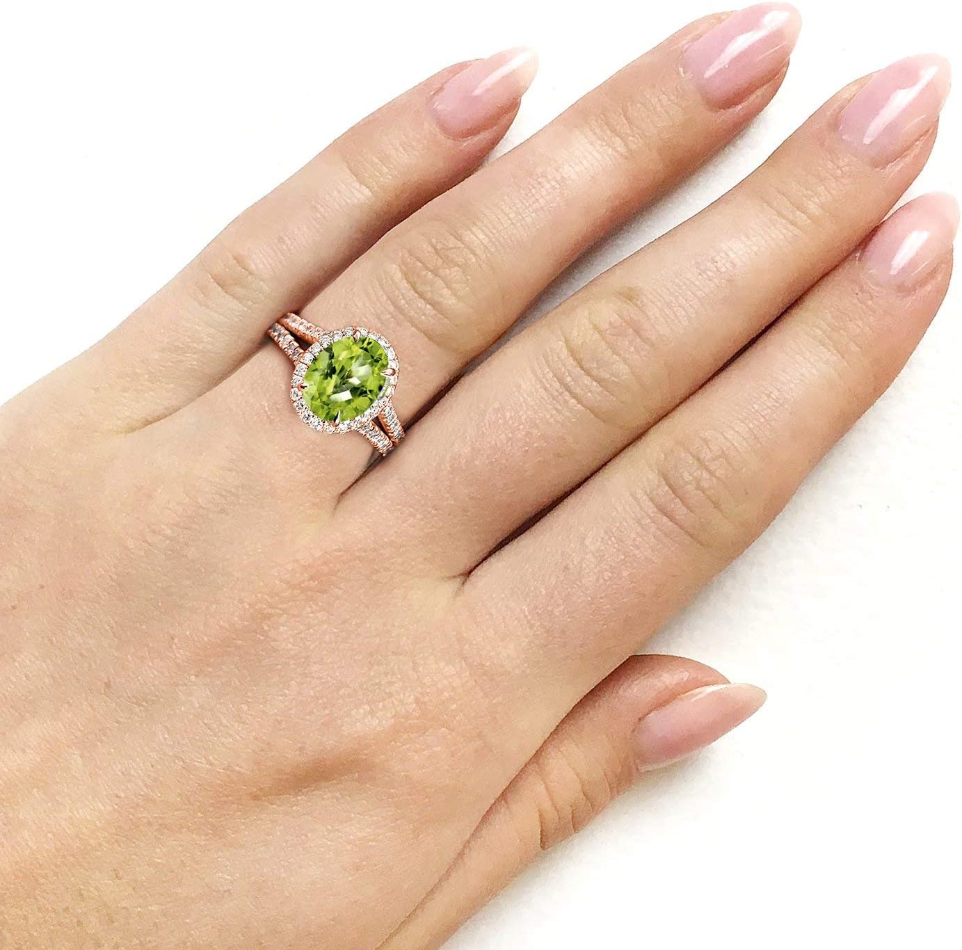 Kobelli Oval Cut Green Peridot and Diamond Halo Split Shank Ring 3 Carats 14k Rose Gold