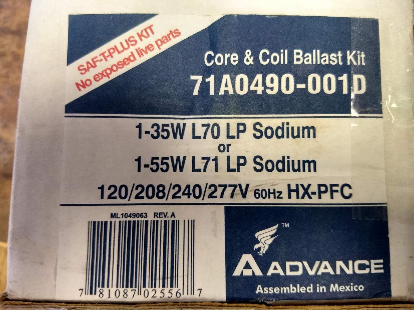 Advance 71A0490001D - 55 Watt - Low Pressure Sodium Ballast - ANSI L71 - 4 Tap - Power Factor 90% - Max. Temp. Rating 221 Deg. F - Includes Dry Film Capacitor and Bracket Kit