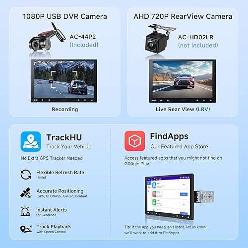 Miniatura 7 de 10.1" QLED Android Single & Double Din Car Stereo with Dash Cam, 2G+32G Wireless CarPlay Android Auto Floating QLED Touchscreen Car Radio & 1080P