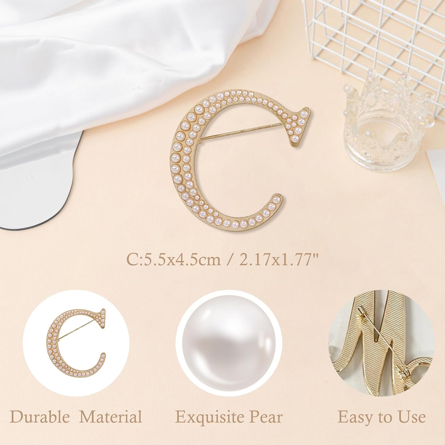 A-Z Initial 26 Letter Brooch Pins, Gold Faux Pearl Alphabet Badges Breastpin for Hat Bag Dress Coat Suit Accessory, Elegant Name Personalized Gifts for Women Men image 3