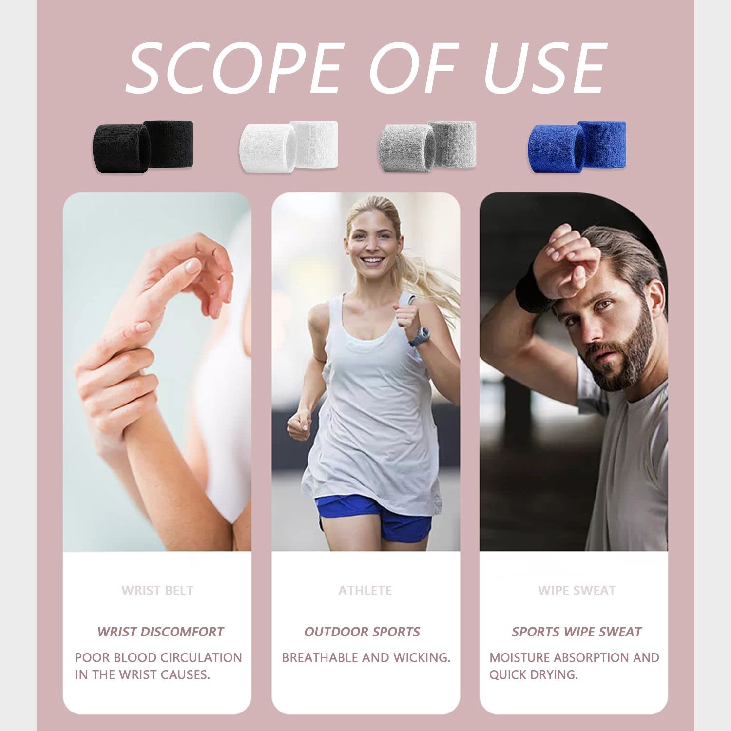 Bracelets Sport DEEDPF – Lot De 8, 8x8 Cm, Coton Bio, Anti-transpirants, Lavables, Pour Homme/femme – Gym, Running, Basket