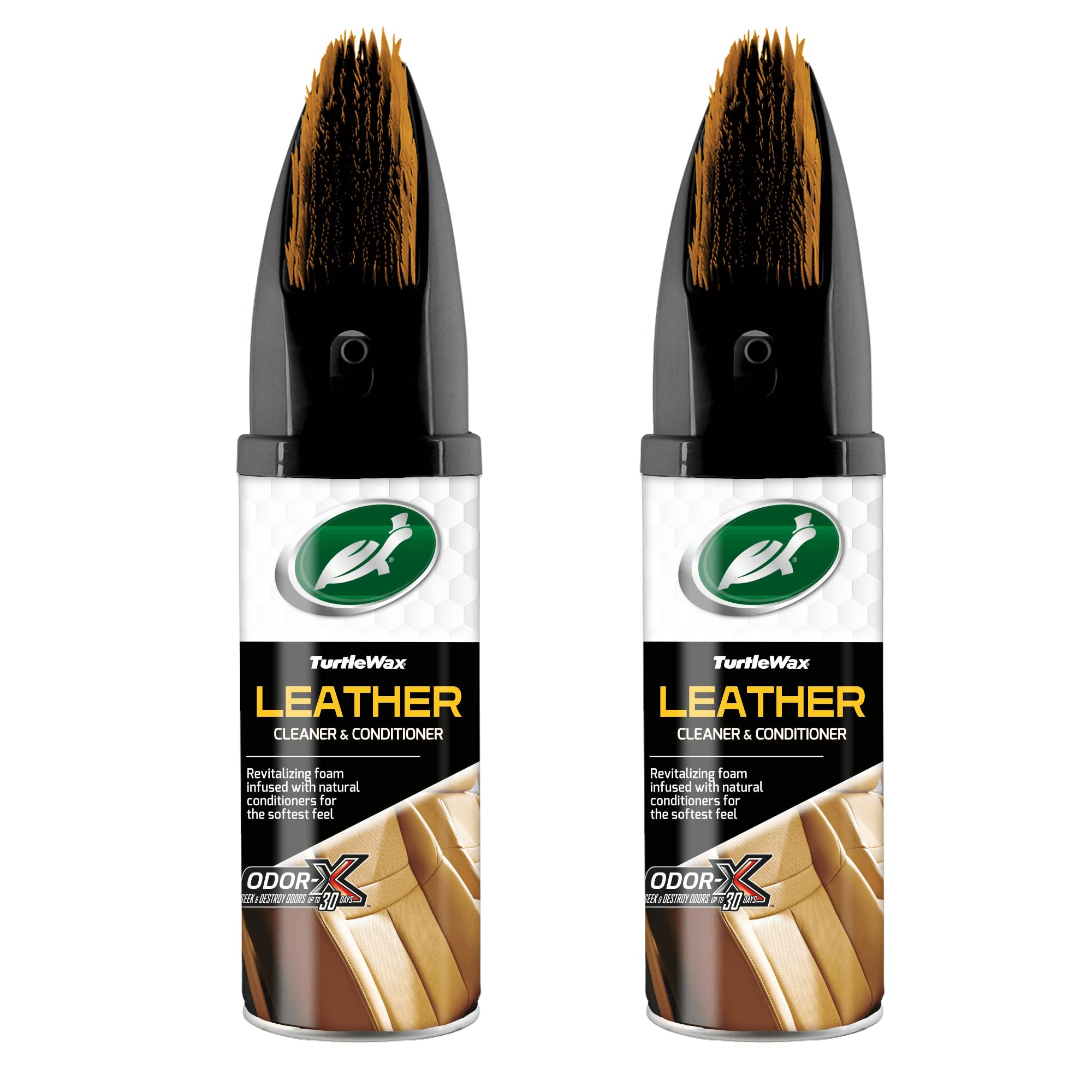 Turtle Wax 52739 Power Out Car Interior Leather Seat Care & Clean, Revitalizing Foam for Soft, Shiny Leather, Suitable for Cars, Trucks, Home Furniture, 2 x 400ml Pack