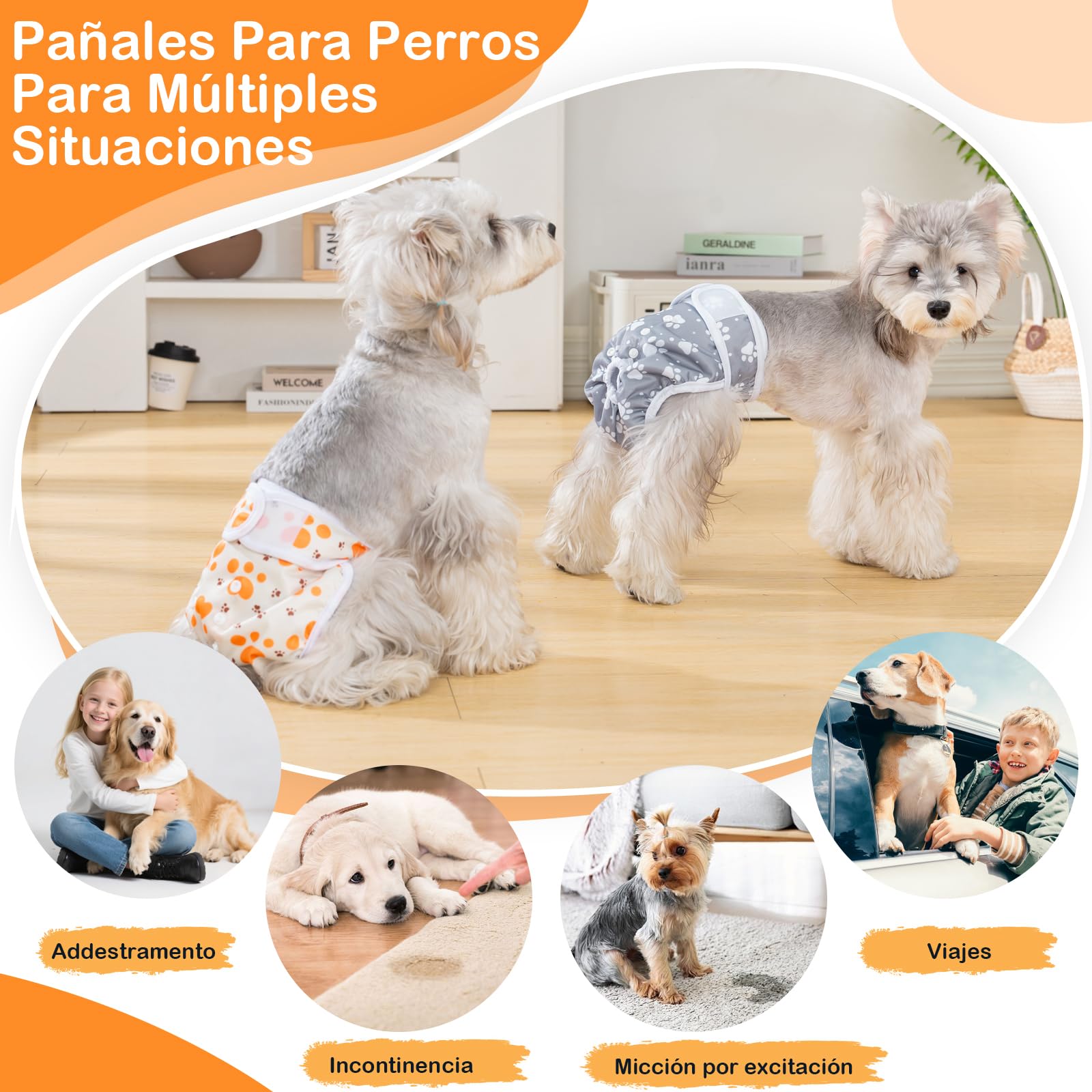 Pañales Perro Hembra Lavables S (3 Piezas), Pañales para Perros Hembra Reutilizables y Altamente Absorbentes, Pañal Perro Hembra con Botones Ajustables