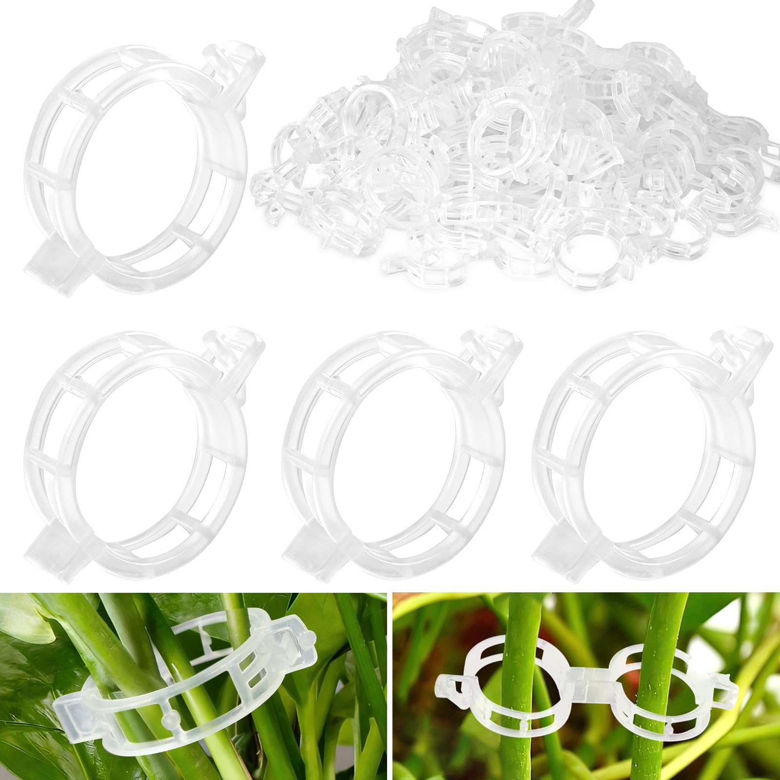 ABOHU 100PCS Plant Support Clips, Plant Clips for Climbing Plants, Twine Vine Trellis Cage, Reusable Garden Clips for Plant Tomato Vines, Trellis Clip Connects Flower Vegetable for Upright Growth