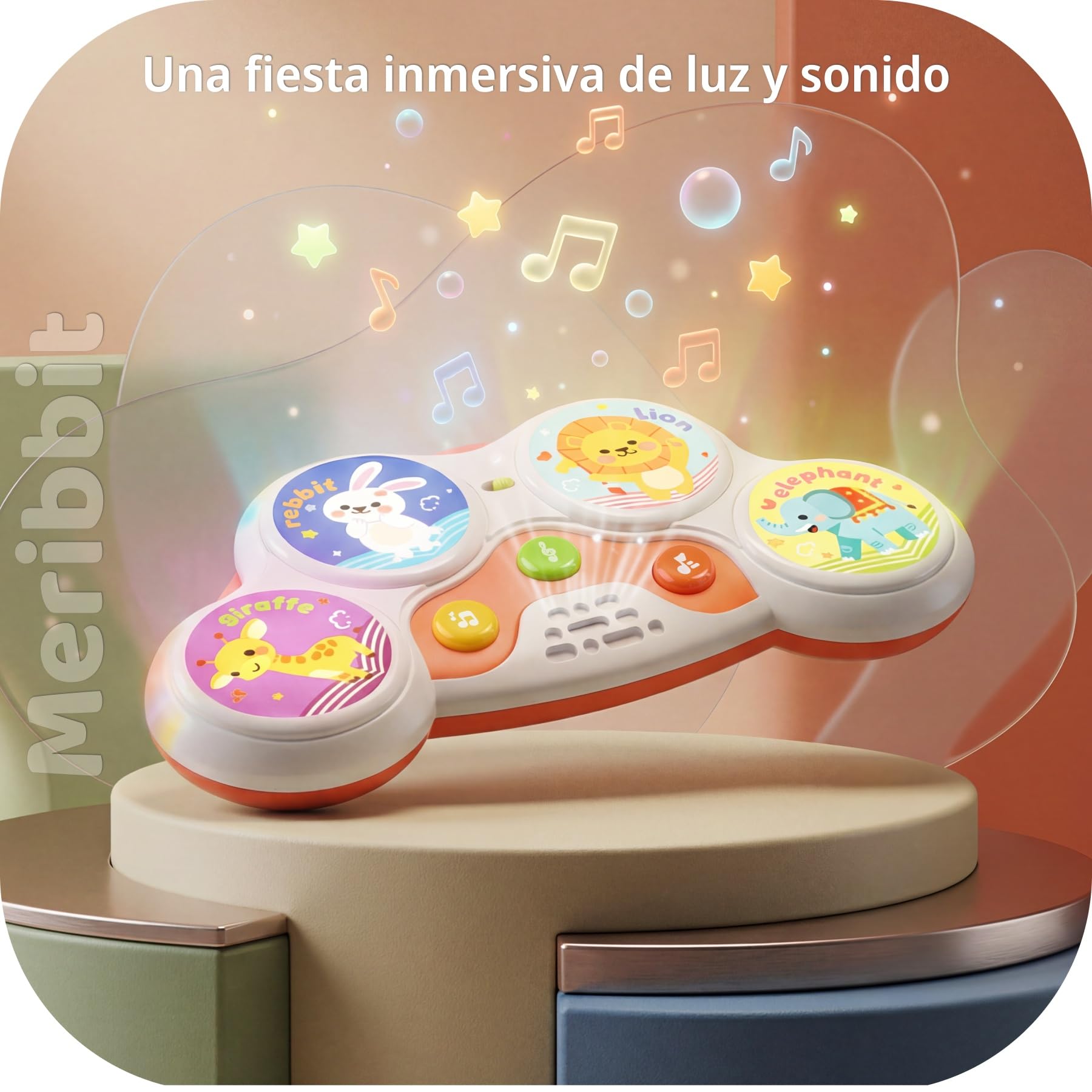 Tambor Infantil Musical Interactivo Juguete Bebe con Luces y Sonido Sincronizado Diseño Seguro Portátil Juguetes Niños 1 Año Regalo Educativo - 3