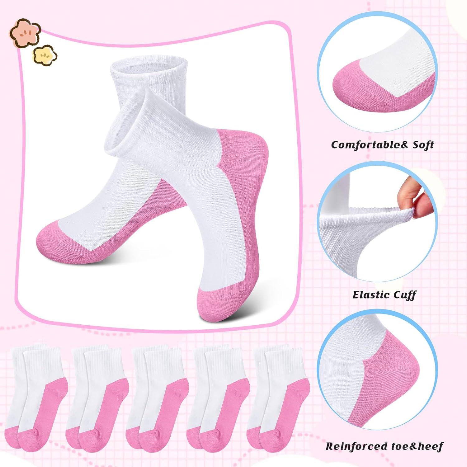 Ramede 100 Pairs Kids Socks Boys Crew Cushioned Ankle Soft Ribbed Girls Athletic Socks for Kids