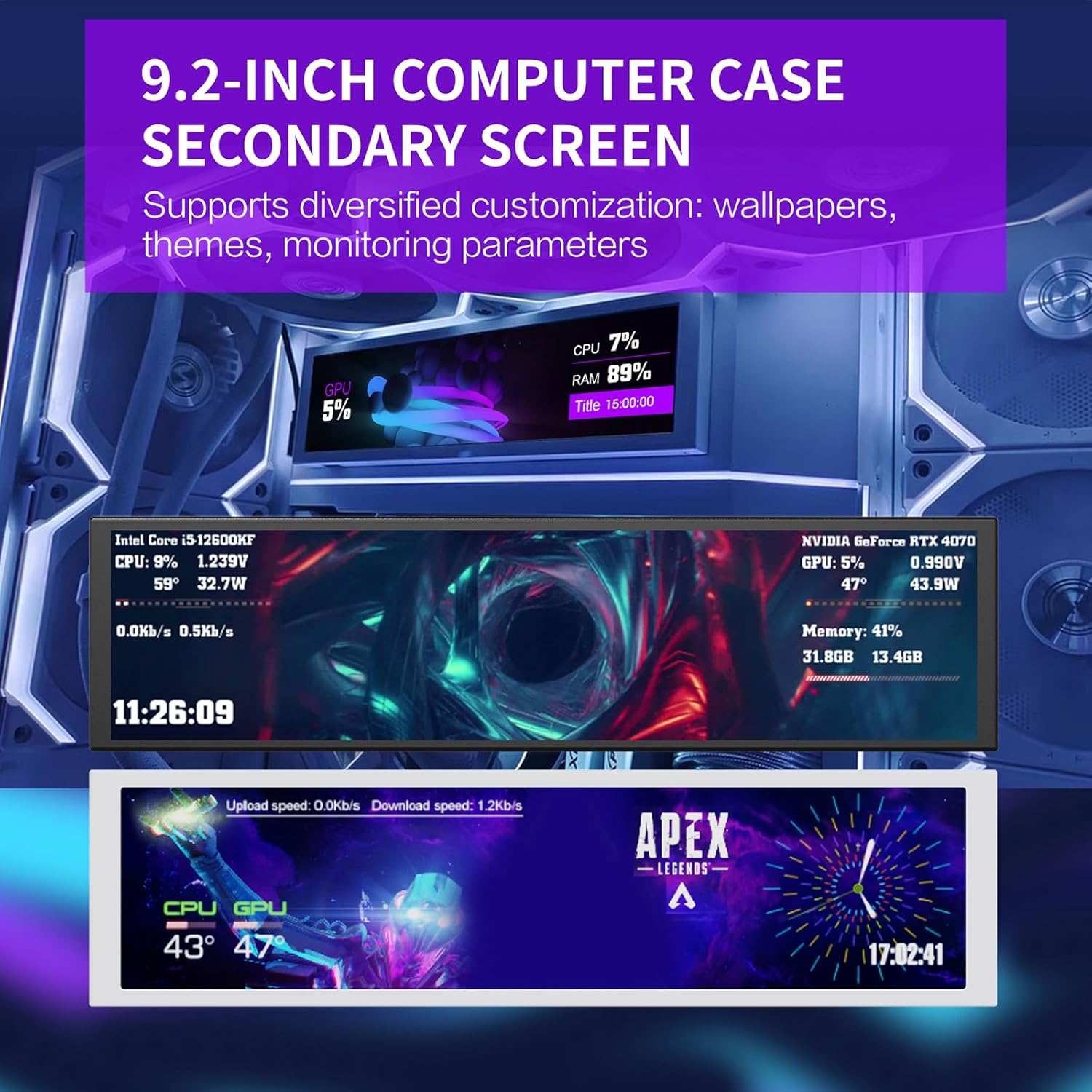 Live CPU Temperature Display Observe 9.2 Inch for Computer Arrangements Highlighting Execution Indicators and Alerts Long Club Display