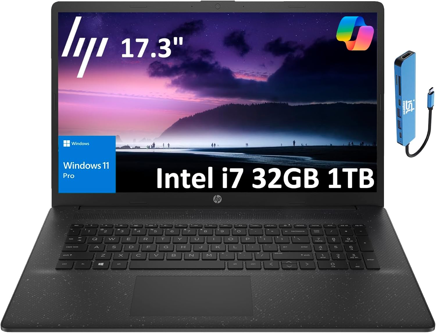HP 17 Laptop (17.3" HD+ BrightView, Intel 10-Core i7-1355U, 32GB RAM, 1TB SSD, Narrow Bezel) for Business, Enterprise, Students, Long Battery Life, Webcam, Wi-Fi 6, IST Hub, Fast Charge, Win 11 Pro