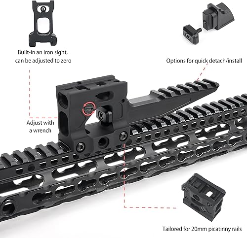 Miniatura 3 de Red Dot Riser Mount Laser Combo Soporte de montaje adaptador, 2  de altura para mira óptica T1 T2 H1 H2, soporte delantero extendido mejorado para