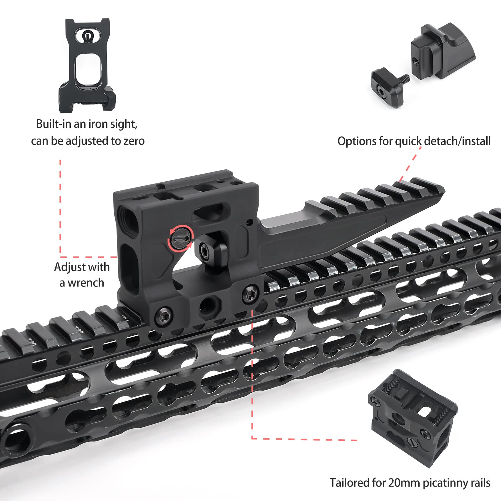 Optic Riser Mount Dual Optics Riser Mount Picatinny Riser Mount Red Dot ...