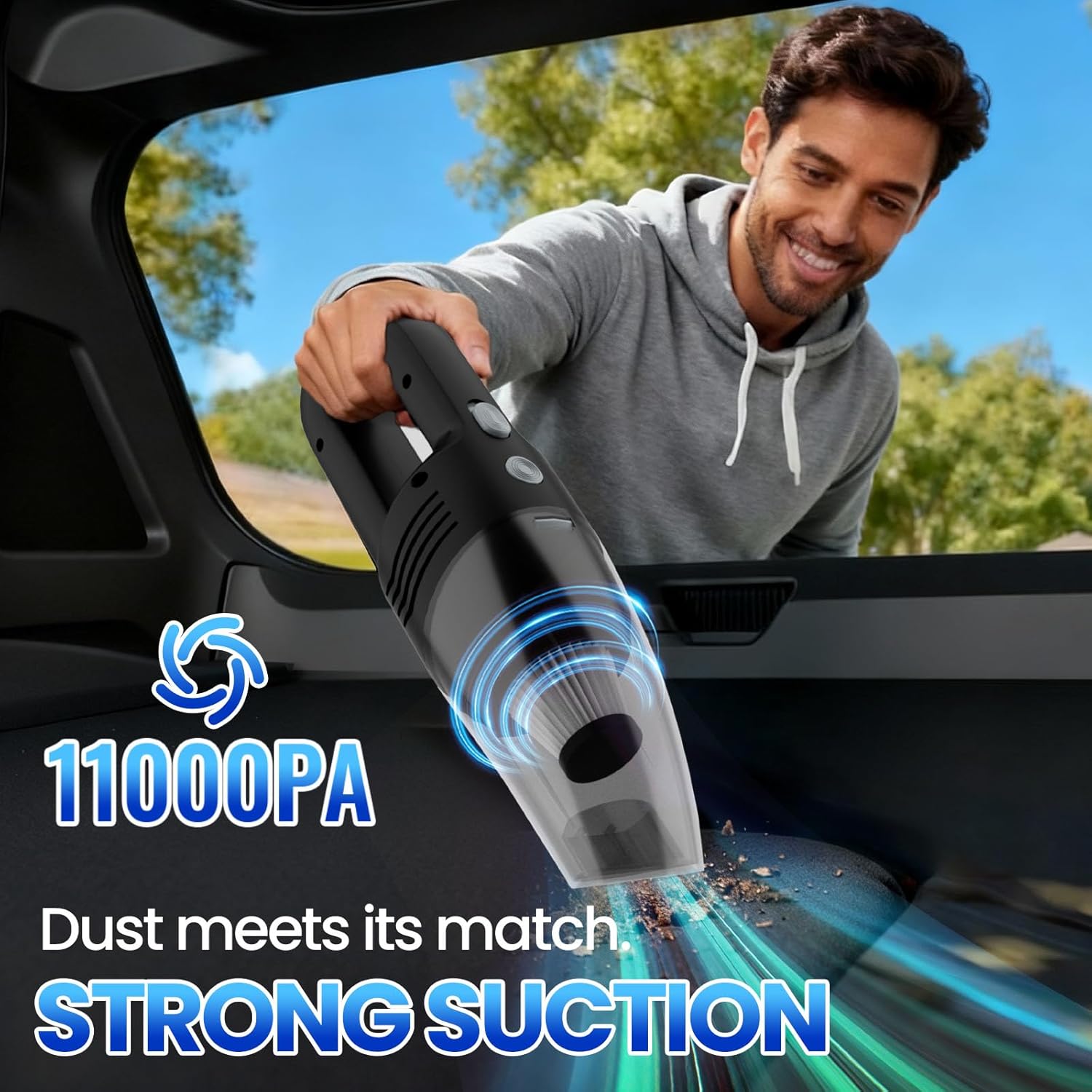 Handheld Vacuum Cordless Car Vacuum Cleaner 11000PA High Power Portable 1.4lbs Lightweight Rechargeable with 2 Filter Multi-Nozzles for Home Office Pet Hair Dust - Image 3
