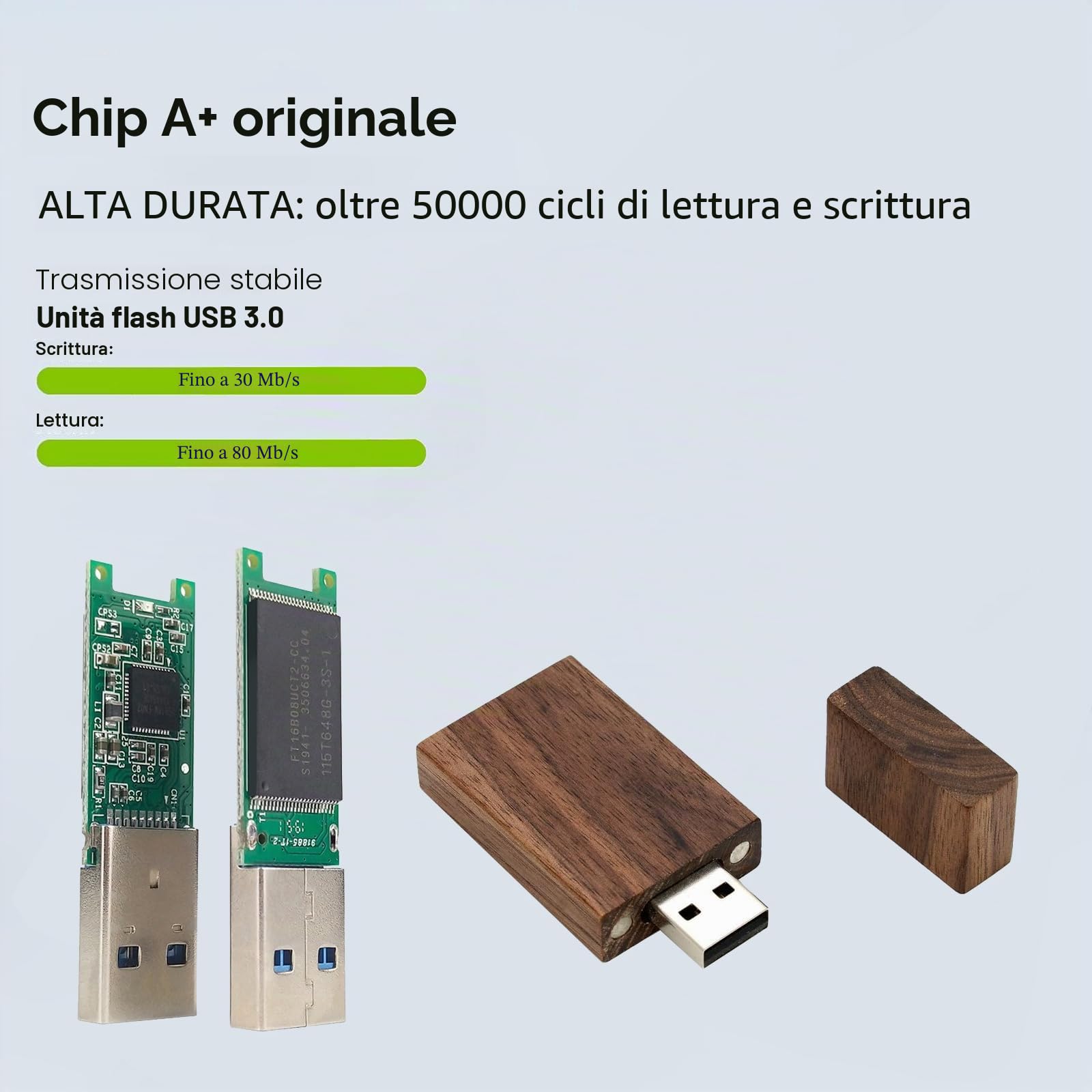 chiavetta e memoria USB 2.0 e 3.0 in legno di noce, confezione da 5 Wood USB Disk-4 3.0/64GB