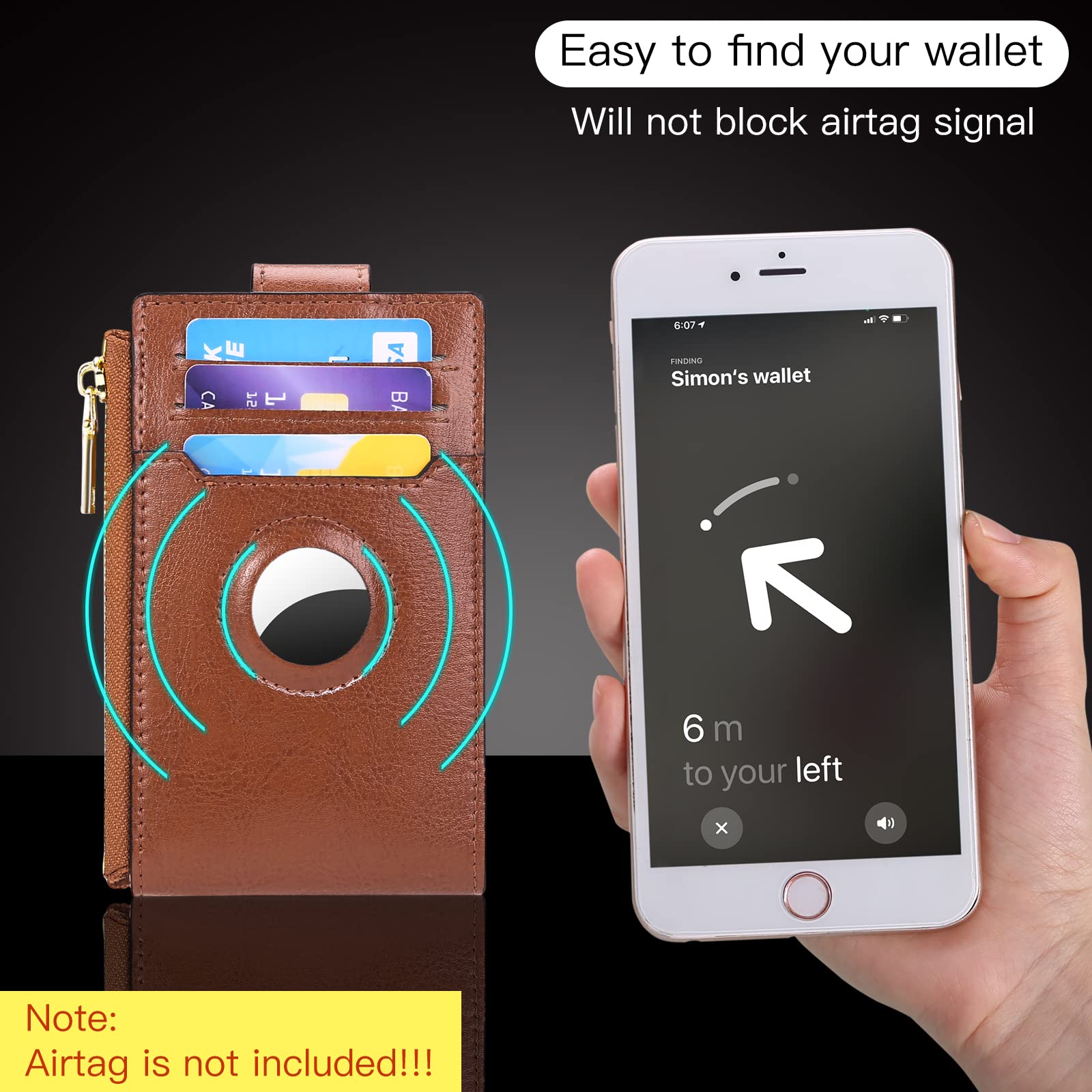 Billetera para mujer con tarjetero de Leahter Bifold con funda integrada integrada, AD-Marrón antiguo, Billetera plegable con Airtag 2