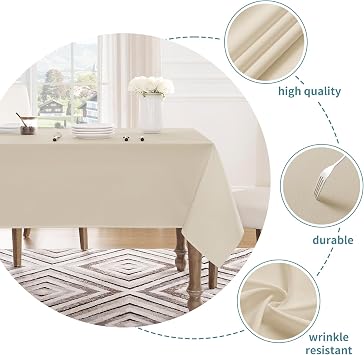 Veblandy Table Cloth Rectangle Waterproof Spill-Proof Wrinkle-Free Tablecloth Washable, Kitchen Dining Tabletop Decoration, Fabric Table Cover for Indoor and Outdoor Use, 52 x 70 Inch, Beige