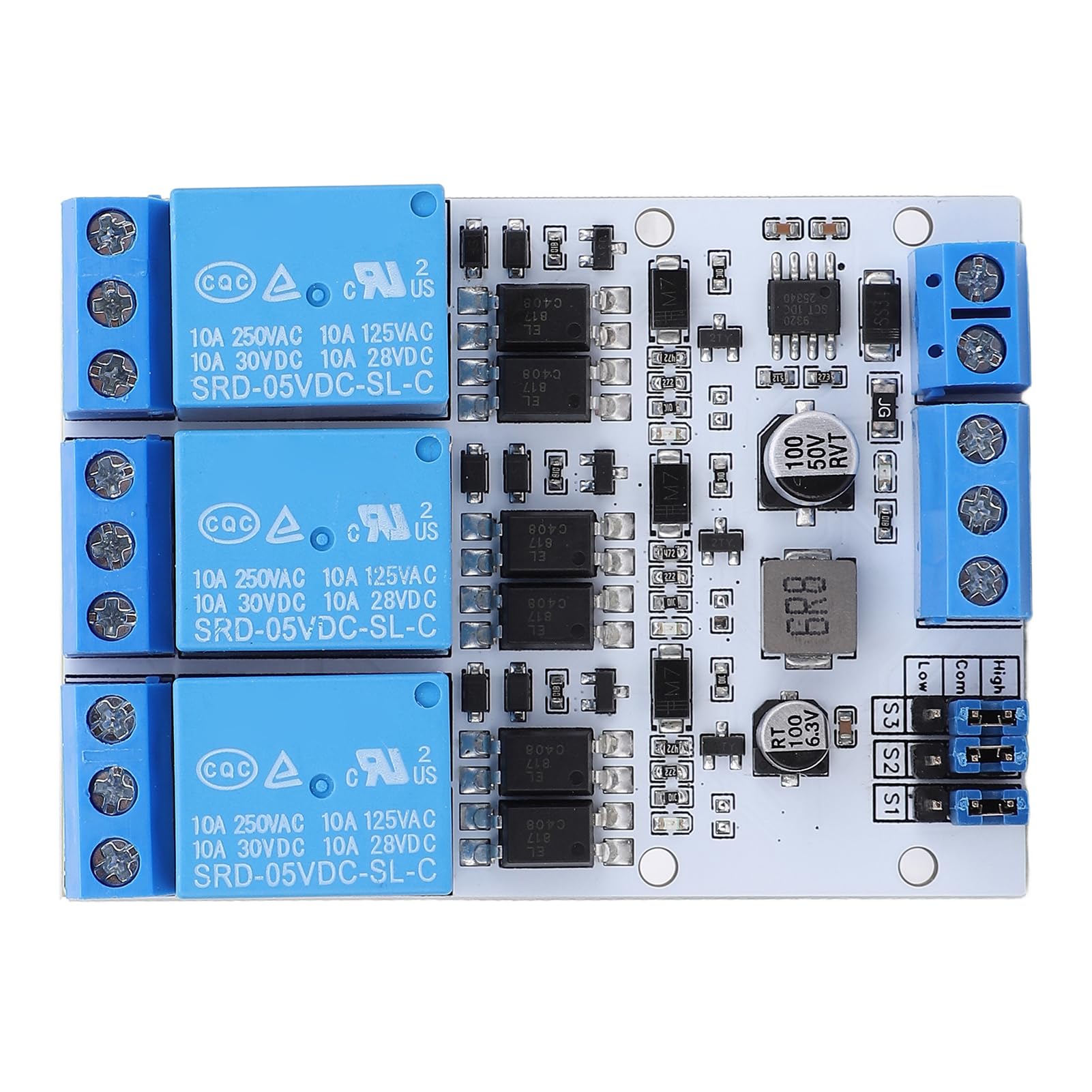 Optocoupler Relay Switch, 3 Channel GPIO Relay Module with Overcurrent Guard for Industrial Automation, Home Automation, Power Distribution Systems