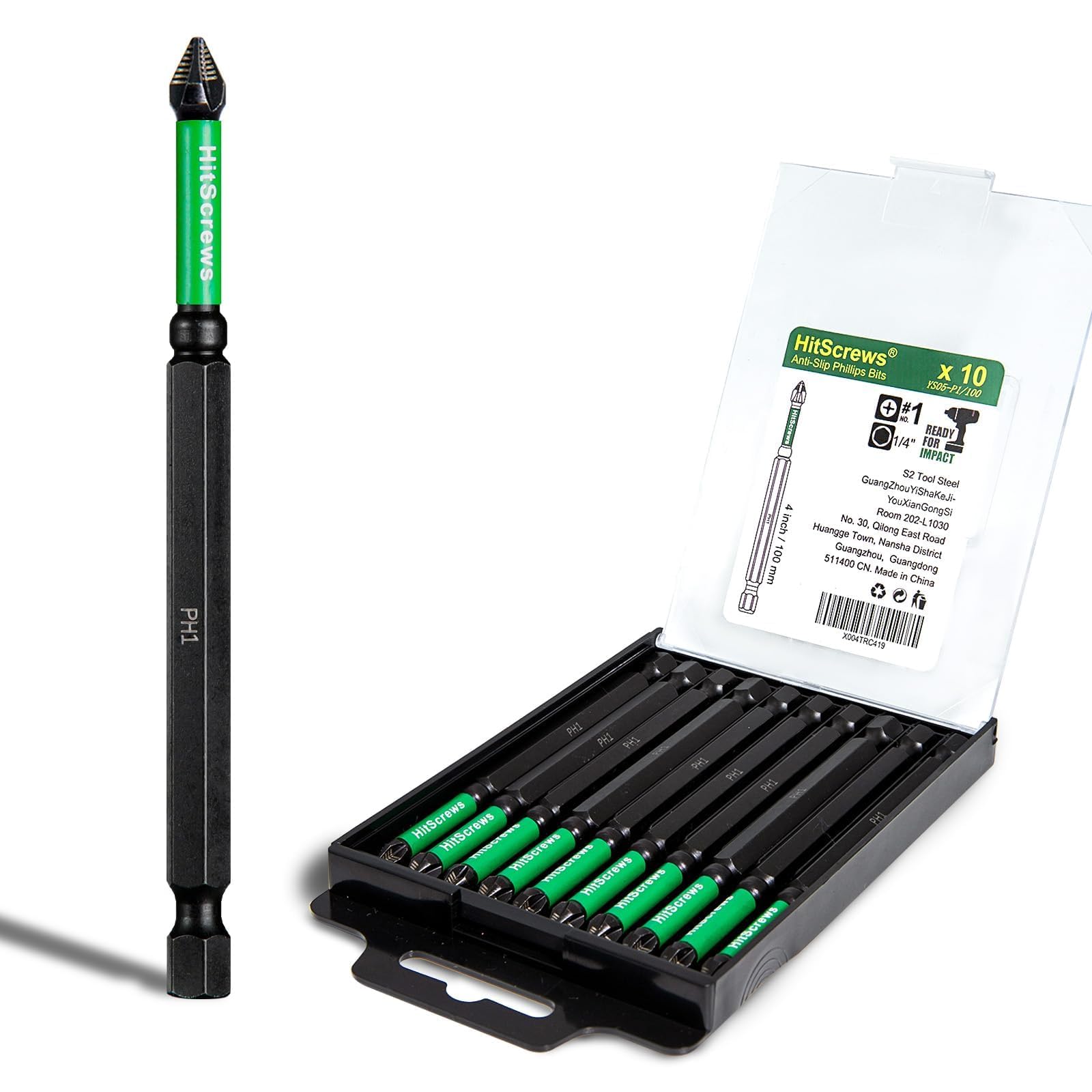 HitScrews PH1 Anti-Slip Screwdriver Bits 4"/100mm Magnetic Bit #1-10 Pcs