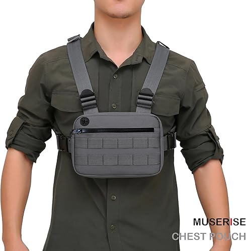 Miniatura 9 de Bolsa de pecho resistente al agua al aire libre para hombres, paquete táctico EDC con soporte para teléfono integrado, bolsa de pecho ligera para