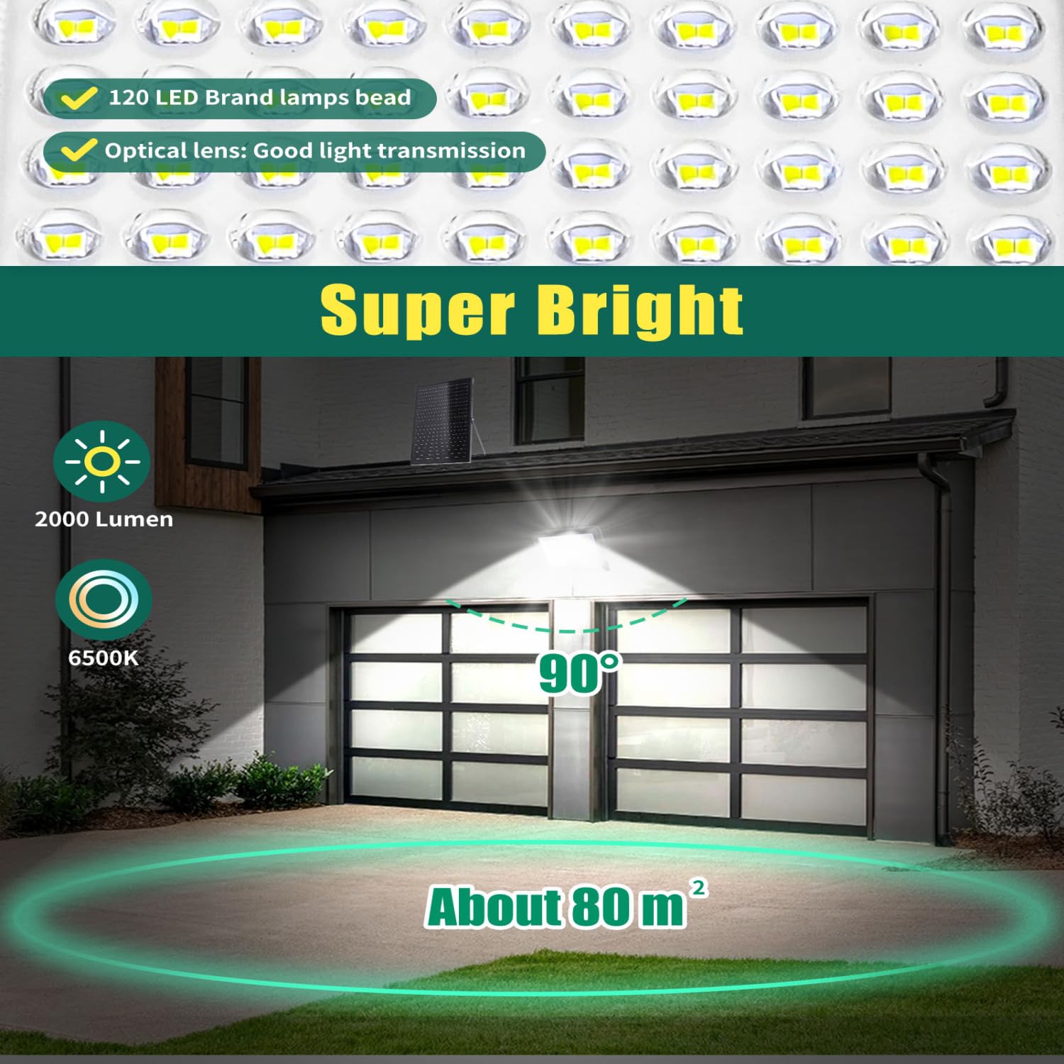 Aigostar - Foco solar exterior con mando a distancia,200W,gran panel solar y batería de gran capacidad 15000mAH.Luz solar LED,cable 2m, 6500K,para interior y jardín,patios,garajes o piscinas,2 piezas