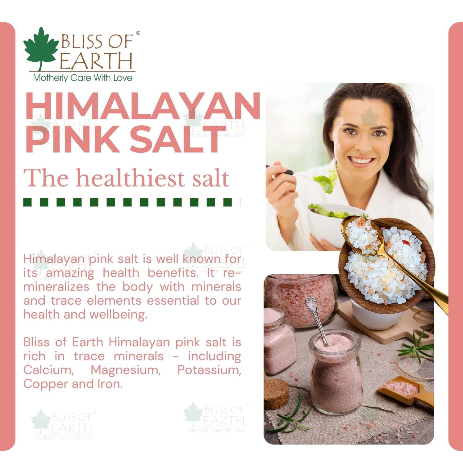 Bliss of Earth Pure Himalayan Pink Salt of Pakistan for Healthy Cooking, Natural Substitute of White Salt, 2x500GM