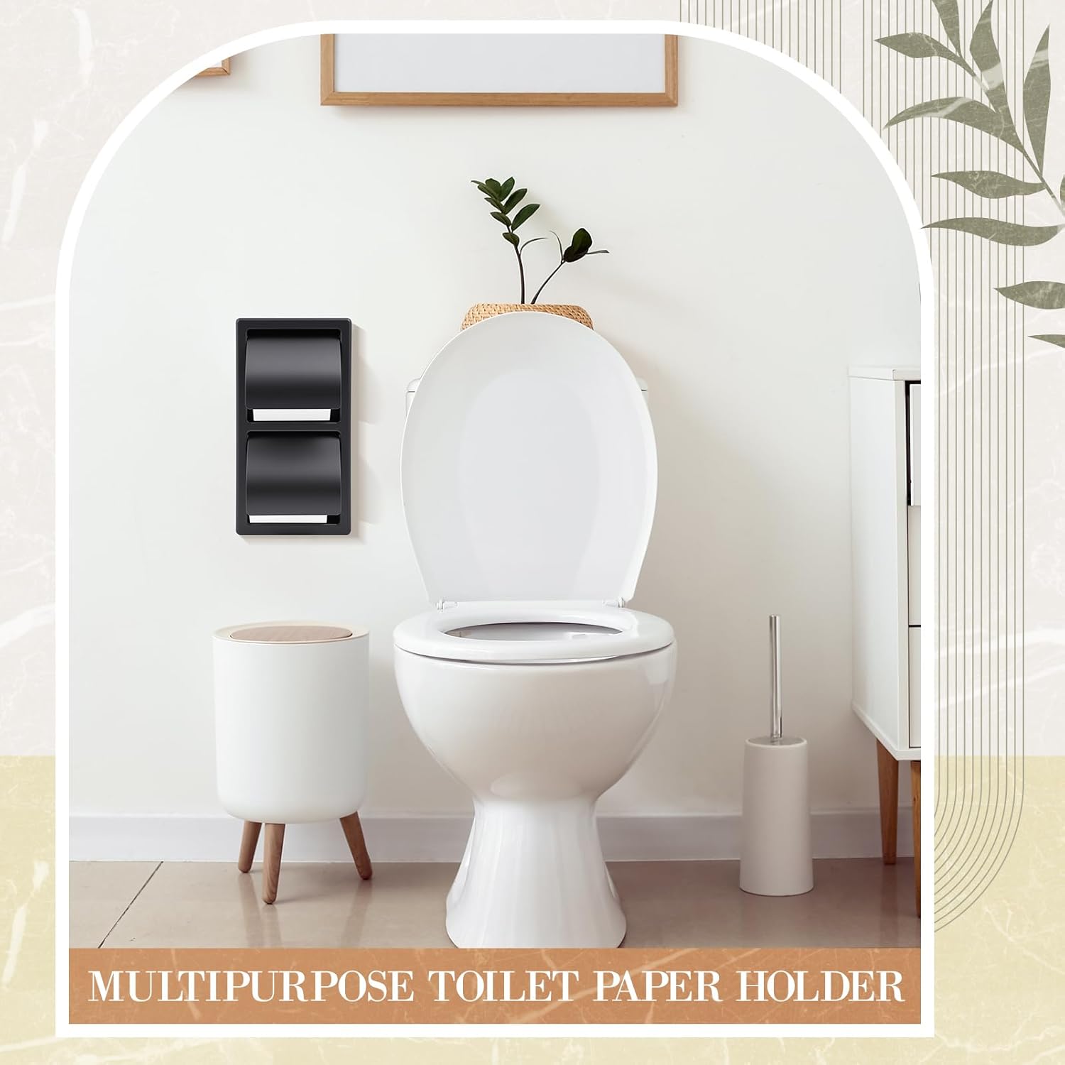 Recessed Double Roll Toilet Paper Holder 304 Stainless Steel Vertical Toilet Tissue Holder for Bathroom Remodel in Wall Paper Niche with Modern Matte Black Finish