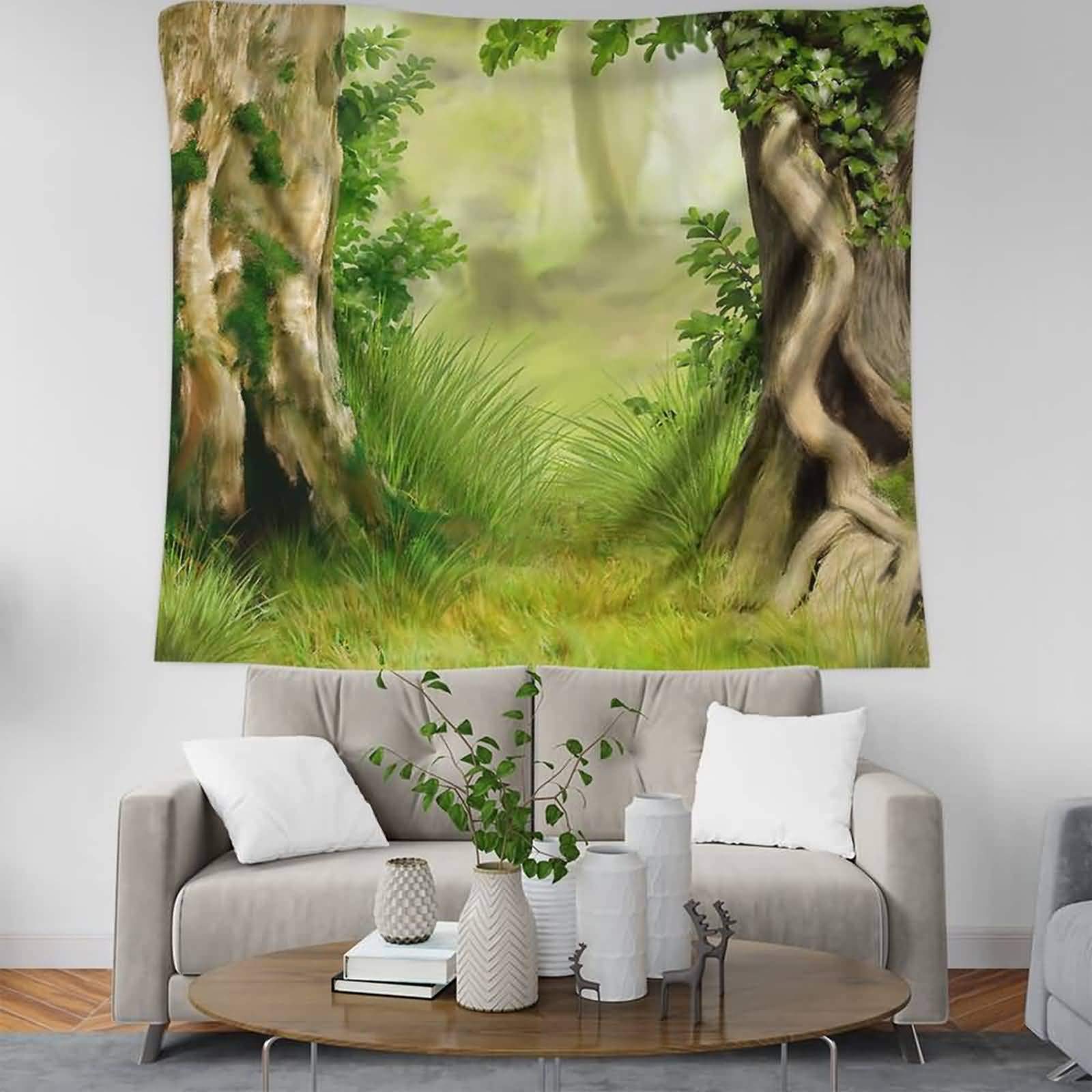 Tenture murale forêt mystique pour un salon bohème et une chambre zen 150x150cm