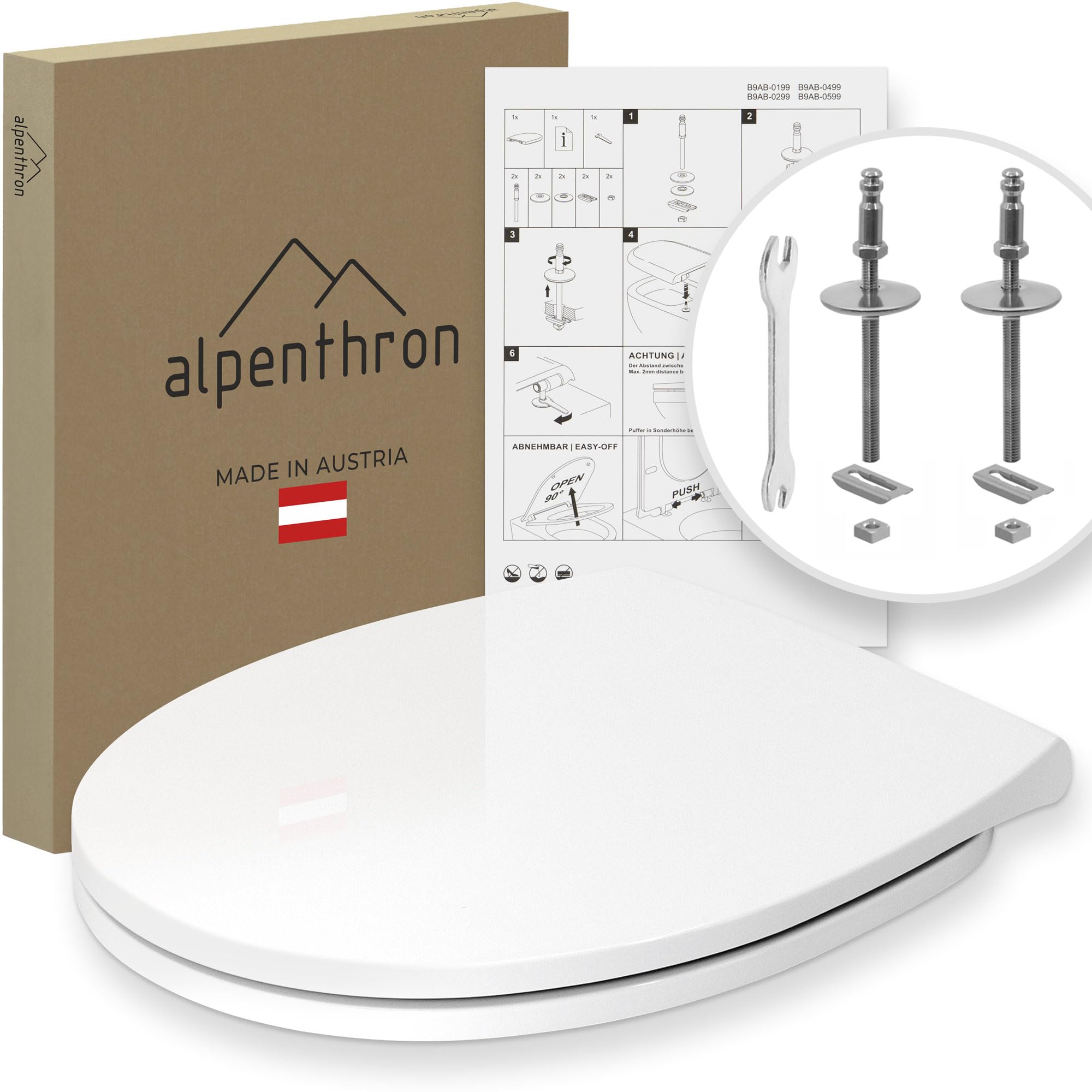 Hochkönig WC-Sitz Weiß – Premium Duroplast mit Softclose & Edelstahl Scharnier – Antibakteriell, abnehmbar – Universell passend, einfache Montage – Made in Austria