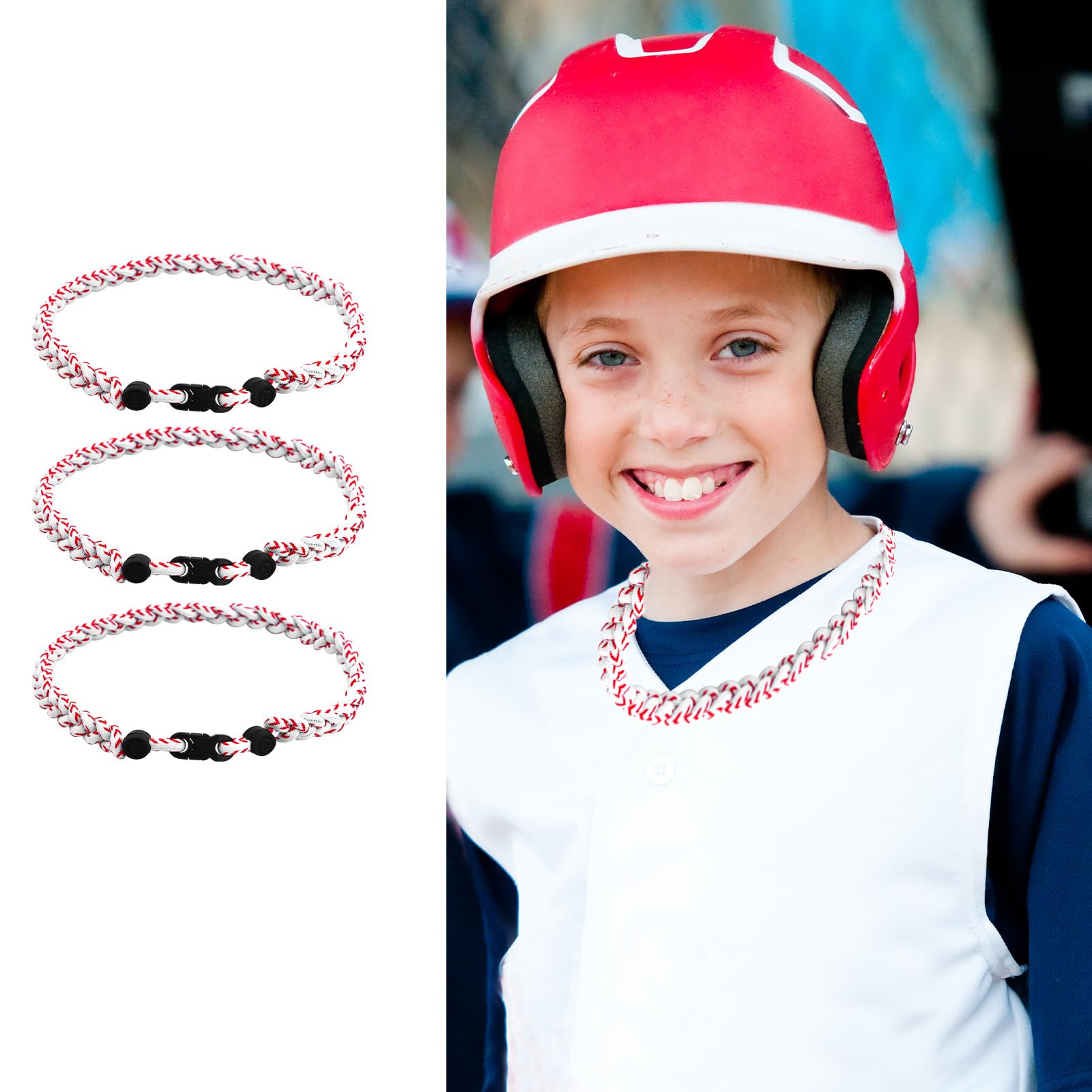 Mikovivi 3pz Collana Uomo Baseball, Poliestere Intrecciata Collana Sportiva con Colori Diversi Scegliere Accessori Sportivi di Squadra Alla Moda Tifosi Calcio Basket