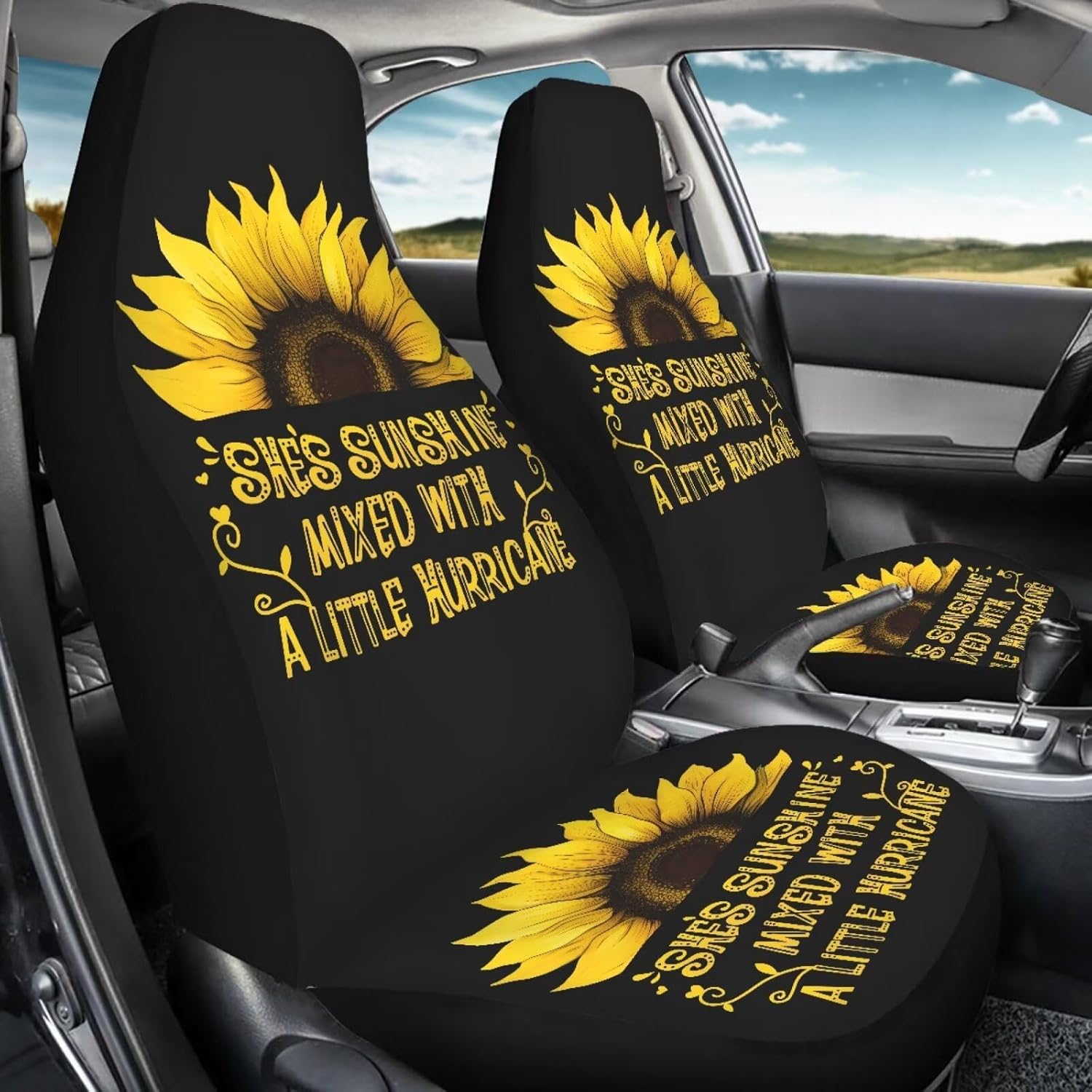 She's Sunshine Sunflower Car Seat Covers Set Sunflower Car Accessories for Women Car Seat Covers Front Seat Protector 2 Packs Vehicle Interior Seat Mat Cover for Front Set for SUV Truck Sedan