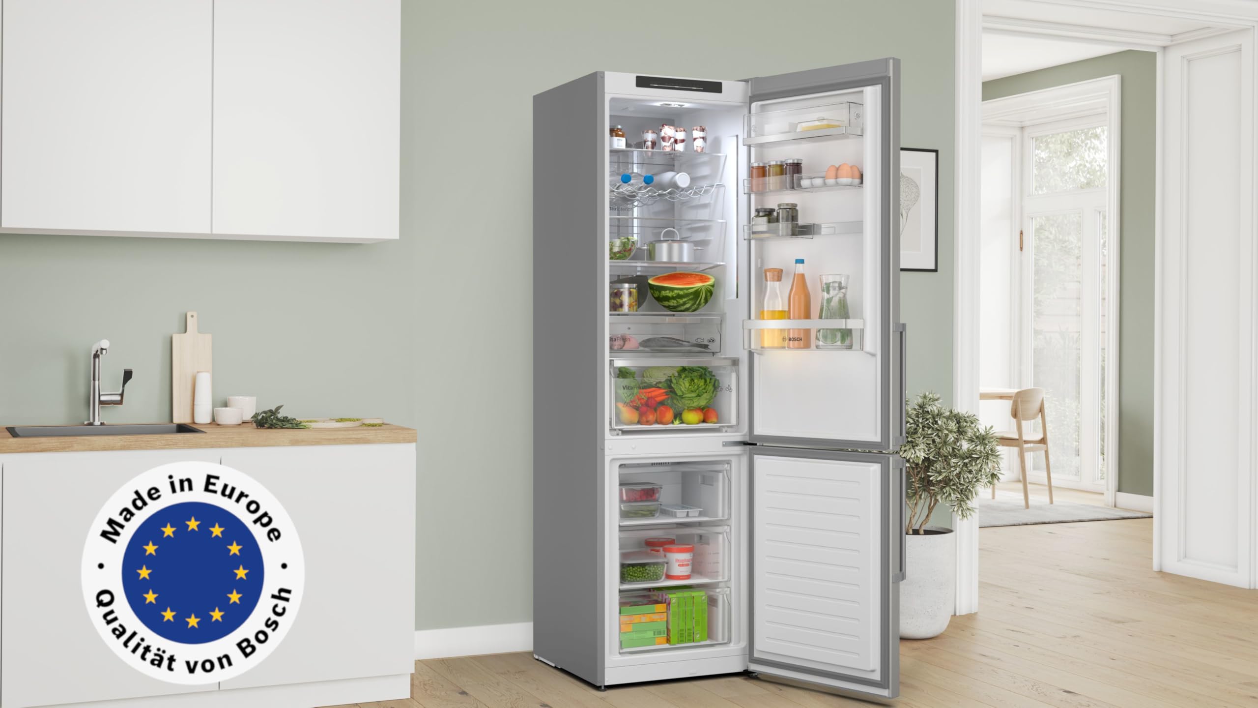 Bosch Serie 6 Freistehende Kühl-Gefrier-Kombination 203 x 60 cm KGN39AIAU | NoFrost nie wieder abtauen, XXL 363 l Volumen, VitaFresh Pro 0 °C Zone hält Lebensmittel 3x länger frisch, extrem leise 29 dB