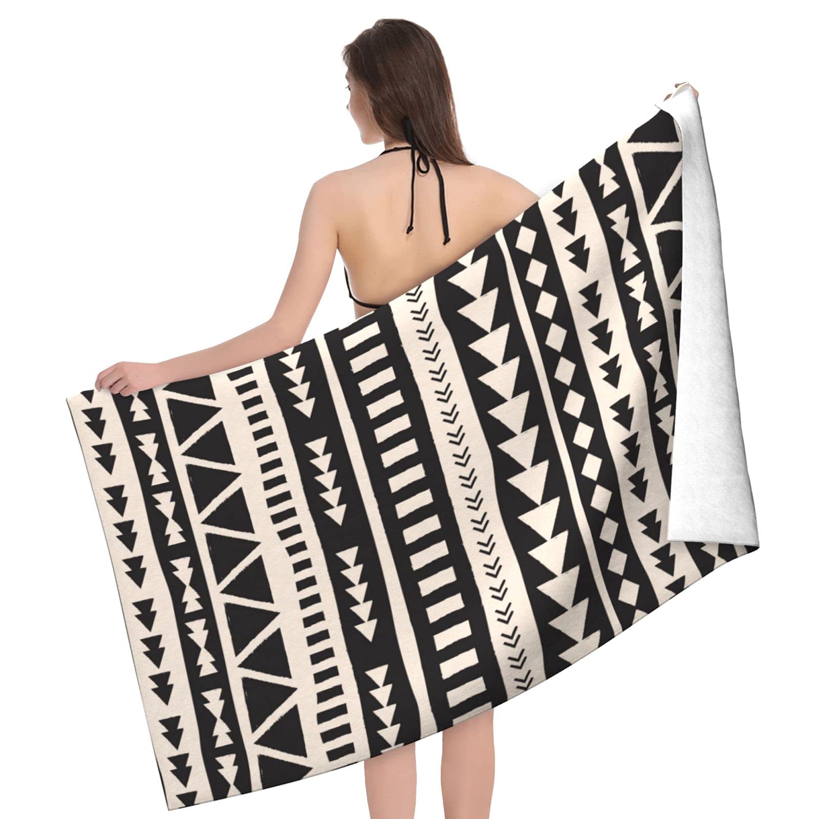 LSRCPD Geometric Fringes Dark Beach Towel Highly Absorbent Microfiber Beach Blanket Soft Bath Towels 80 x 130 cm