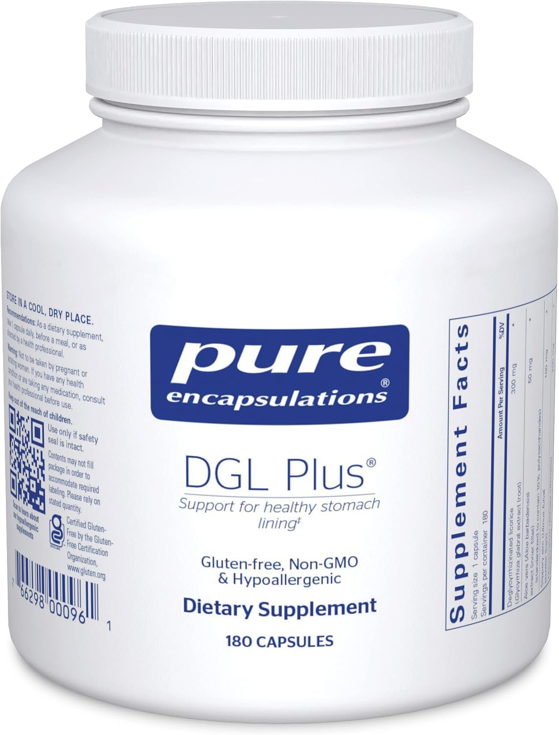 Pure Encapsulations DGL Plus | Deglycyrrhizinated Licorice Supplement to Support Gastrointestinal Health* | 180 Capsules
