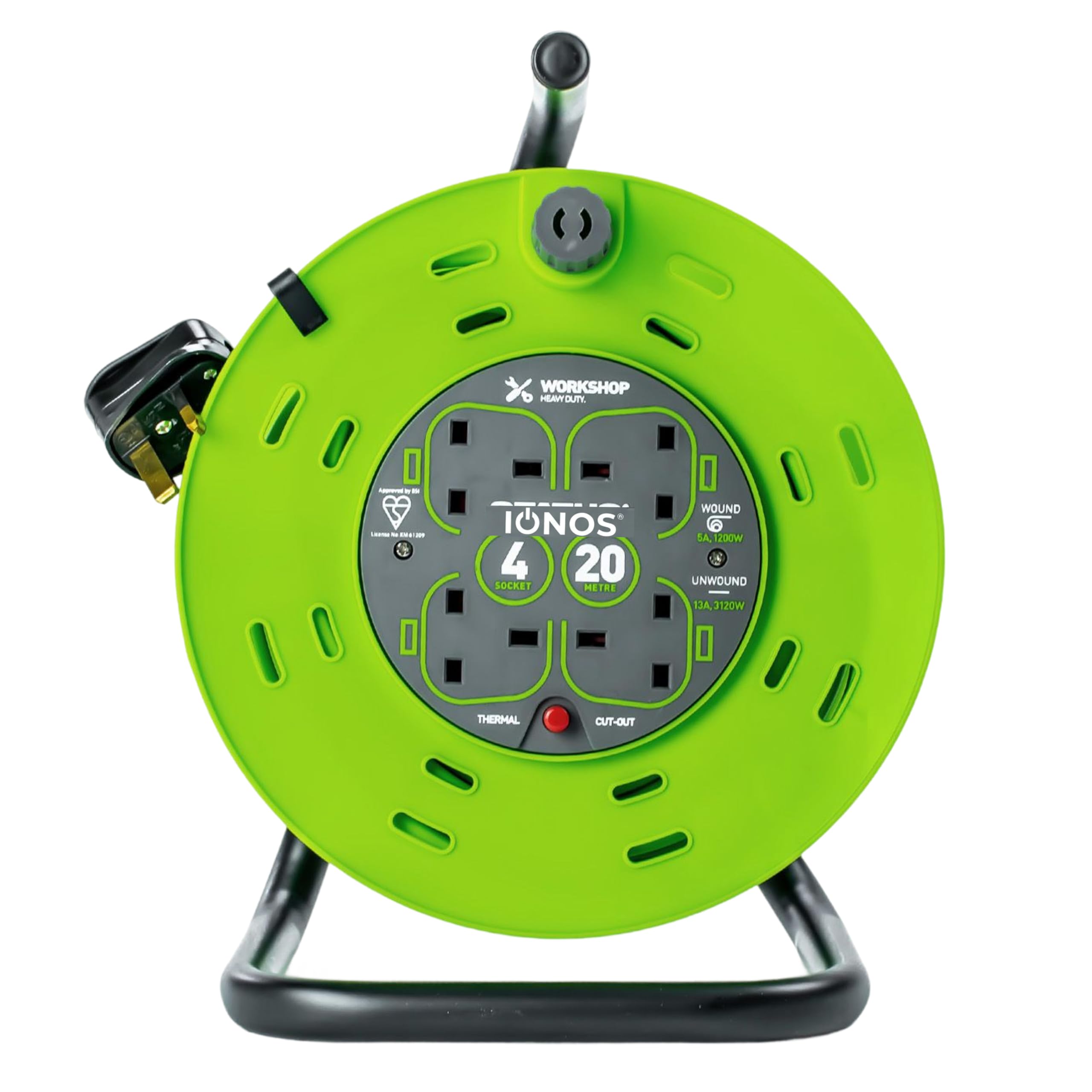 IONOS 2 Socket Cable Reel, 10m, Green Extension Lead, 13A with Thermal Cut Out, Heavy Duty Outdoor Extension Lead (ION13A10MCR6) — view 26