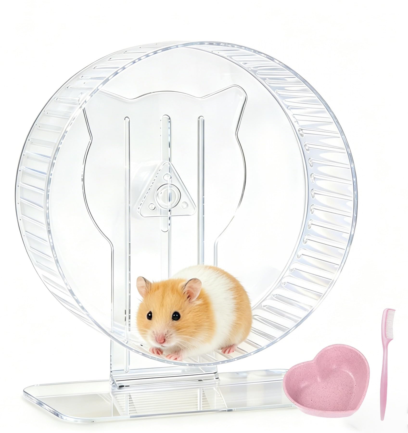 Roue silencieuse pour hamster 20,6 cm, roue de course silencieuse avec support réglable et rail antidérapant – Accessoire idéal pour cage de petits animaux pour hamsters gerbilles souris