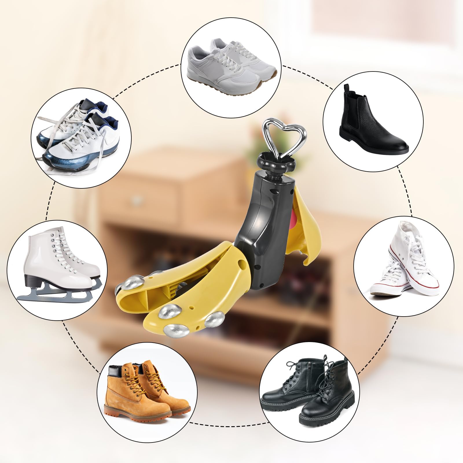 Estirador de zapatos para mujeres y hombres, estirador de botas, ajustable, unisex, pies anchos, S tapón de metal amarillo (para Wm 6-11; M 5-9.5), paquete de 2