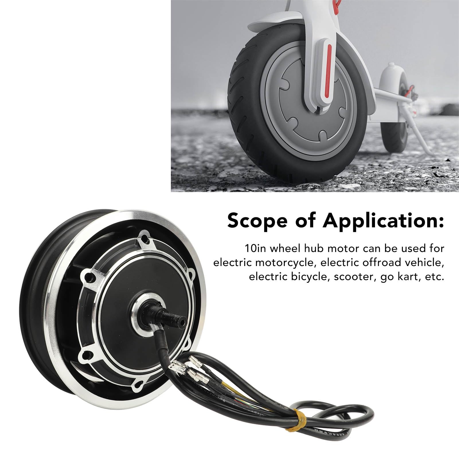 Motore del Ruota con Freno a Disco da 10 Pollici 24V 48V 350W 500W Motore DC Senza Spazzole per Scooter Elettrico Moto Fuoristrada Go Kart