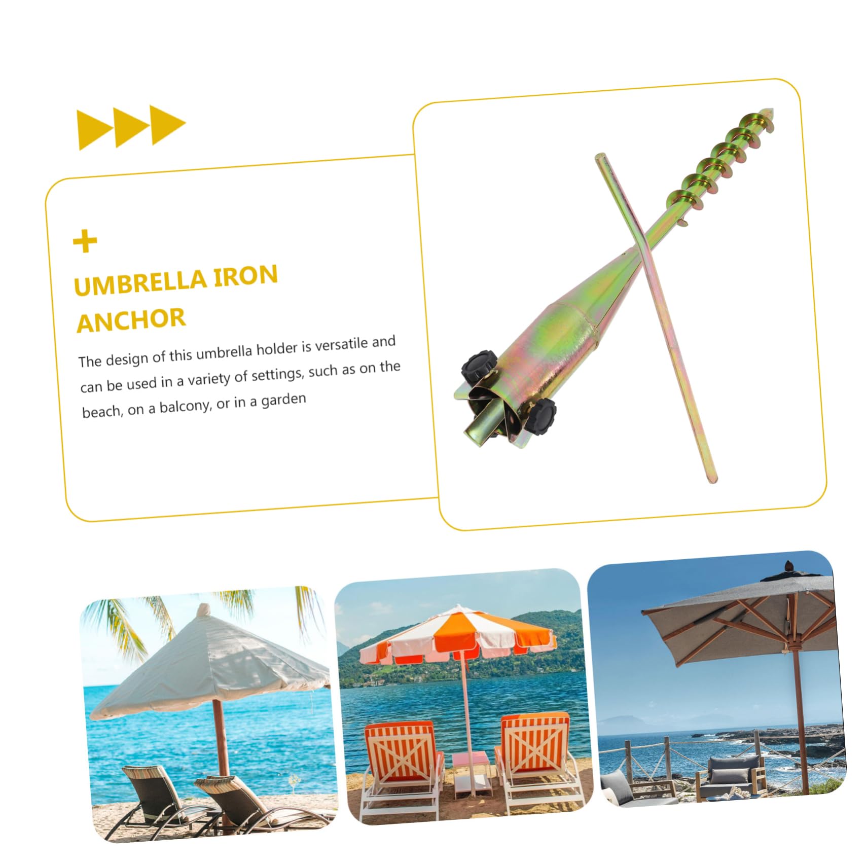 iplusmile Gelber Sonnenschirmhalter aus Stahl Spiralförmiger Bodenanker für Garten und Strand Windfest Werkzeugfreie Montage