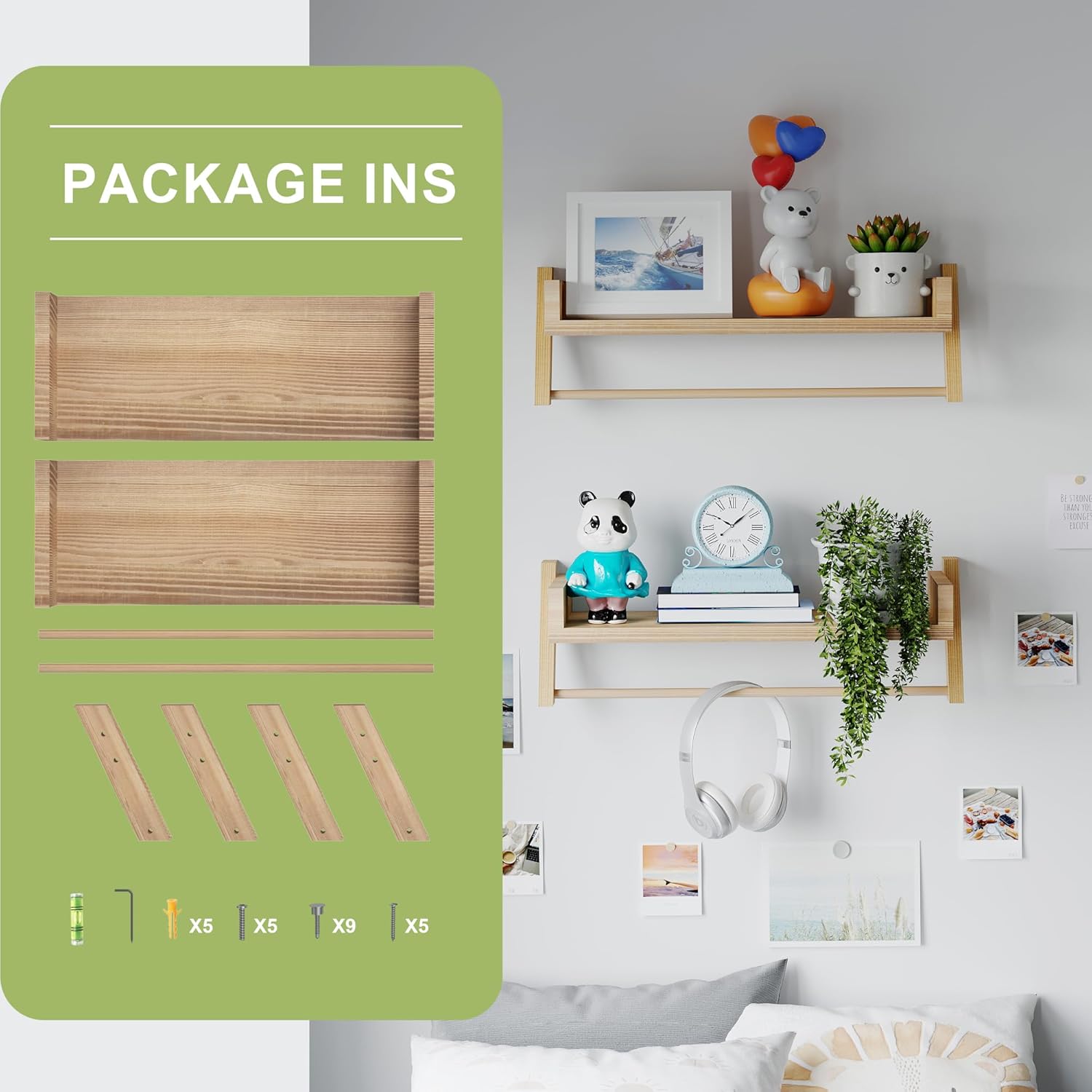 Set of 2 Bathroom Shelves Over Toilet,U-Shaped Hanging Shelves for Wall with Towel Bar,Storage Room Shelves,Farmhouse Wooden Shelf for Bathroom,Kitchen,Living Room,Bedroom (Carbonized Black)