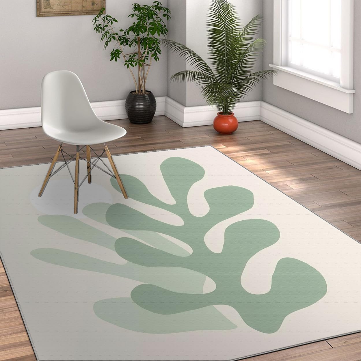 Tapis Vert Sauge fraîche pour Le Salon Moderne Abstrait Feuilles Mode Tapis de Sol Doux Moelleux à Poils Ras pour Bureau pépinière blanchisserie 140x200cm