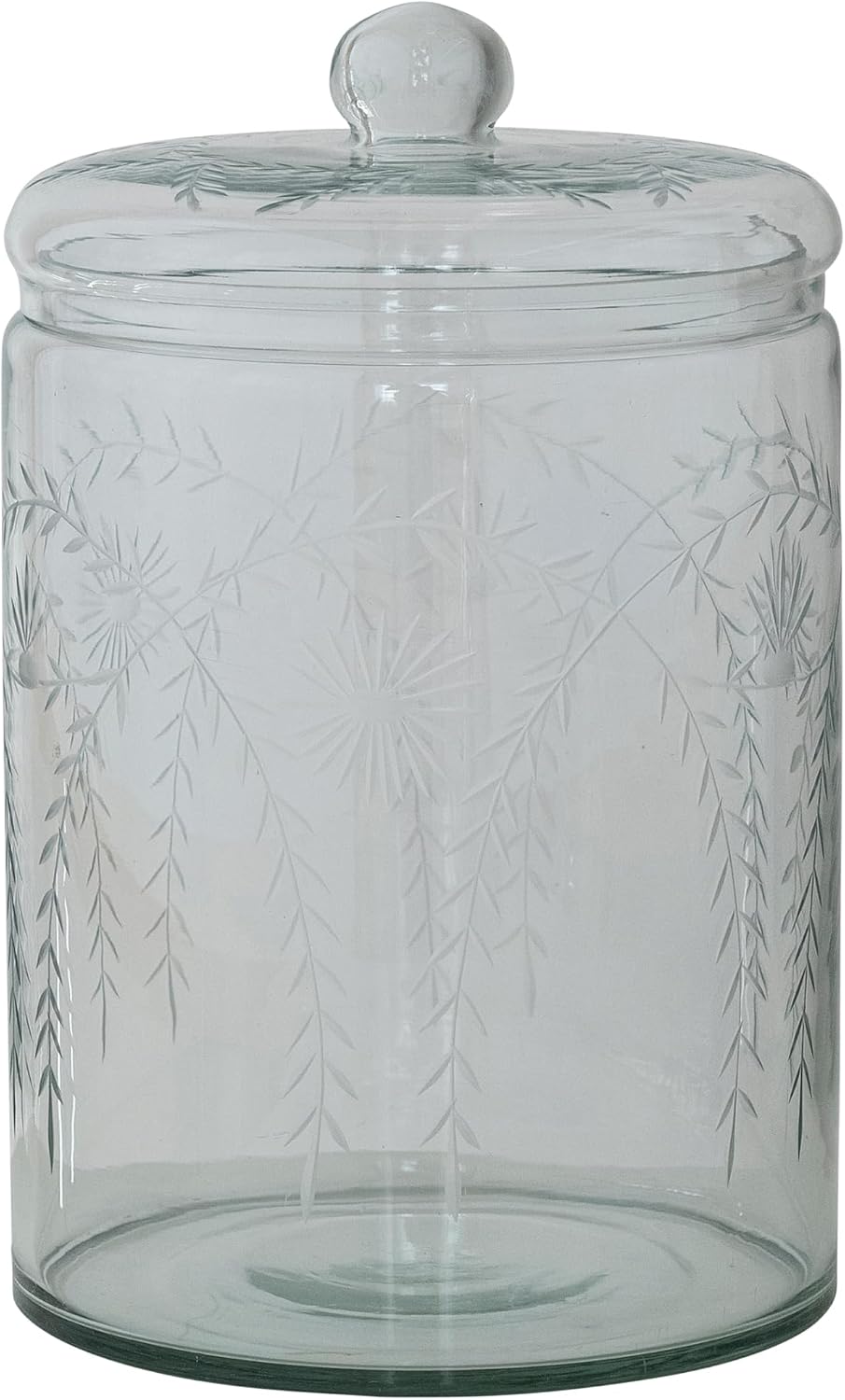 Creative Co-Op 7.25 Quart Hand-Blown Glass Jar with Etched Botanical Design and Lid, Clear