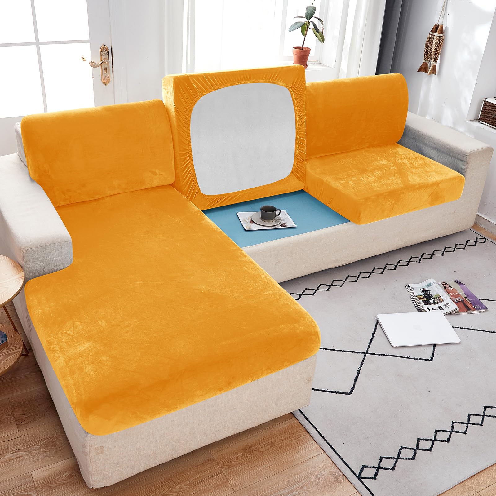 ZCXRYFL Sofa Seat Cushion Cover Stretch Velvet Sofa Slipcovers 1 2 3 4 Seater Corner L U Shaped Sofa Back Cushion Covers Replacement For Individual Cushion(Back Cover: L: 60-90cm- W: 30-50cm,A)