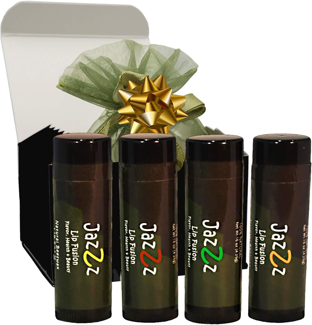 JaZzz Lip Balm Gift Set in 4 Exotic Flavors.(4 pack) Lip Care Treatment contains Hemp Seed Oil, Cocoa Butter & Natural Beeswax to Repair Dry & Chapped lips. Great Gift Ideas for Him or Her - by Suona