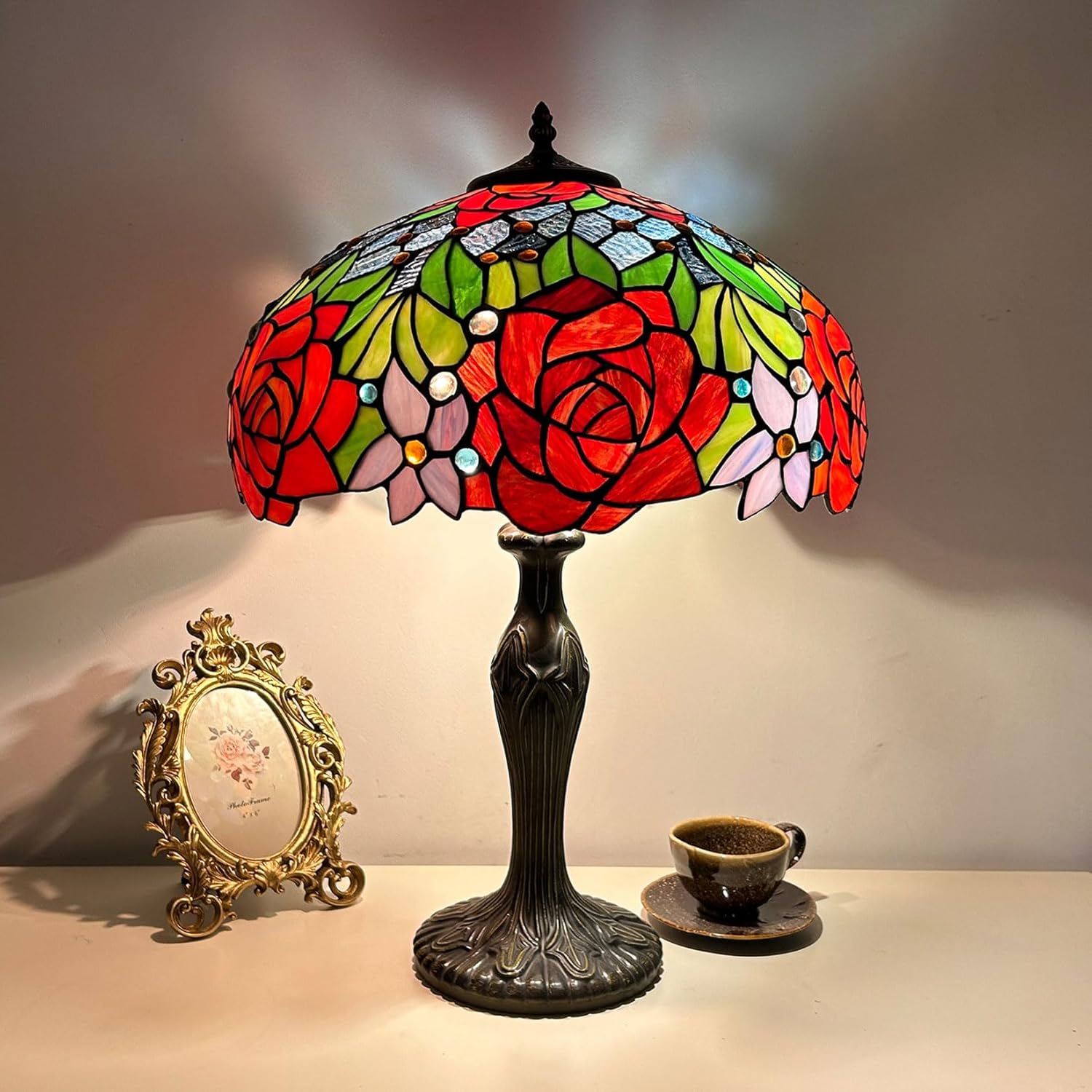 アンティーク スタンドランプ 鷹 鷲 猛禽類　チューリップ ガラスランプ 舶来品 el-336-4.jpg