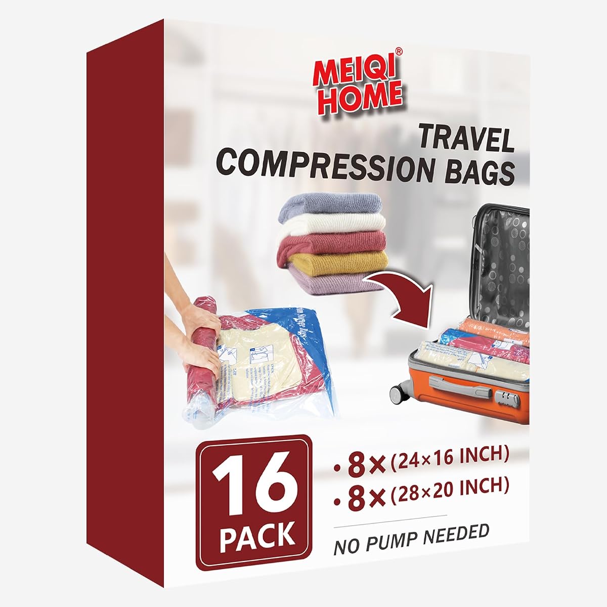 Vacuum Storage Bags, Space Saver Sealer Bags for Clothing, Pillows, Comforters, Blankets, Bedding, Travel, 16 Roll Bags, PA+PE Material