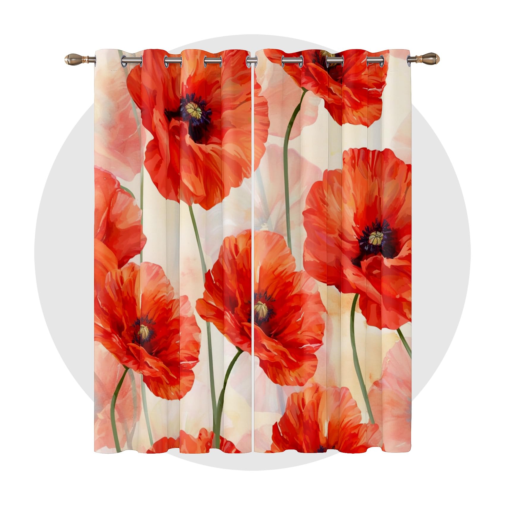 Generisch Vorhänge Mohnblumen - Rot Mohn Floral Botanische Fenster Gardinen mit Ösen, Vorhang Blickdicht Verdunklungsvorhänge Thermovorhang für Wohnzimmer Deko 2er Set, H 160 x B 140 cm D#-114