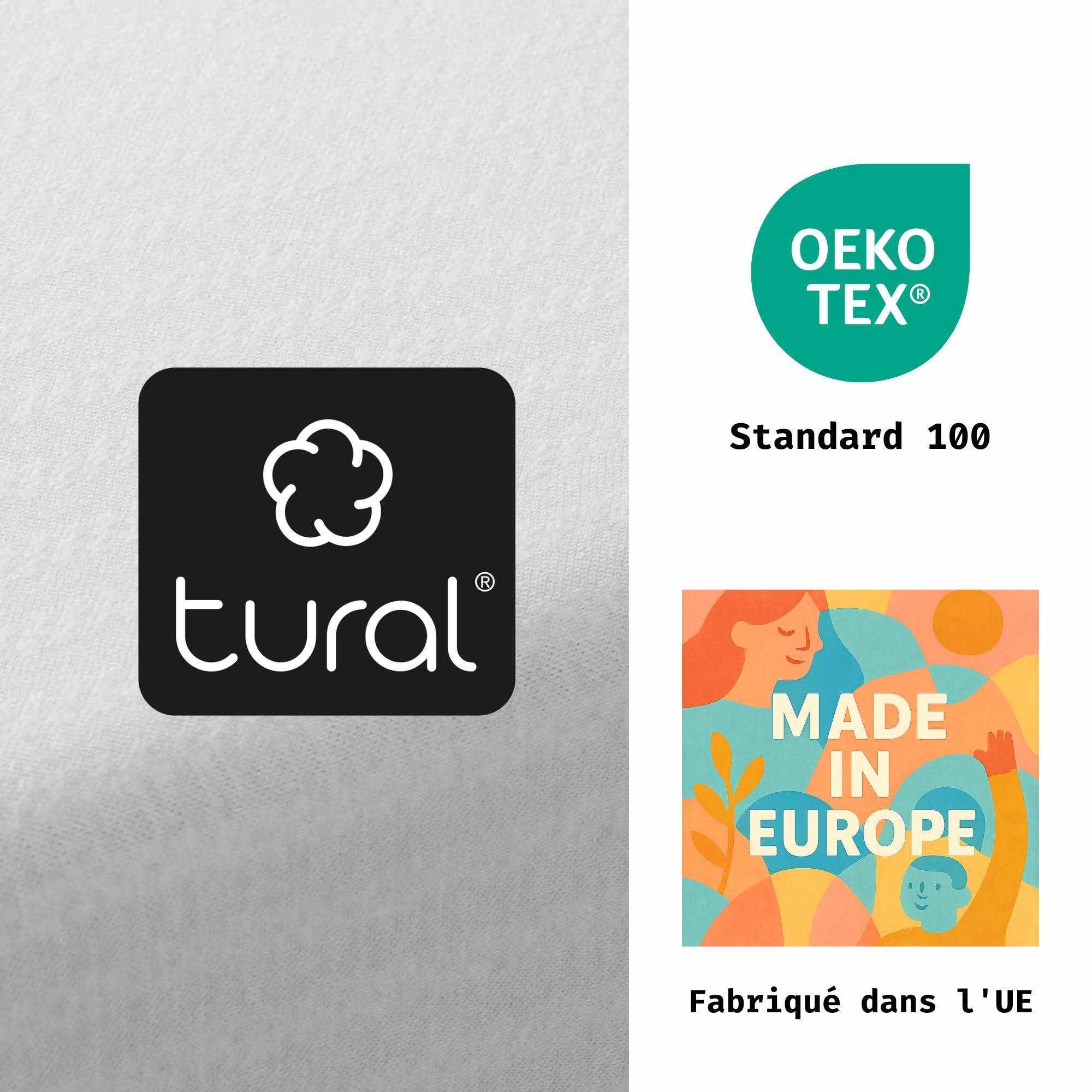 Tural Housse de Matelas 140x190/200cm Elastique et Résistant avec Fermeture Éclair Certifié Oeko-TEX Réglable Blanc