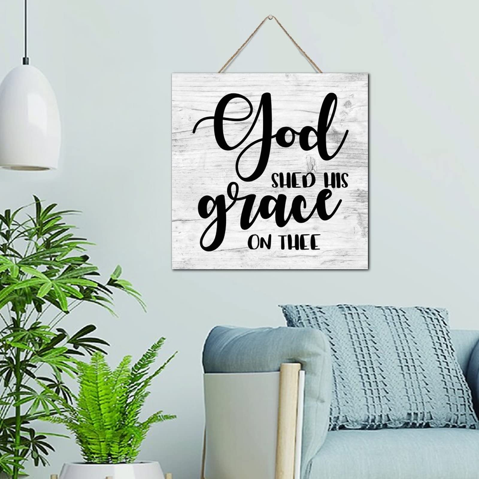 Letreros de madera rústica para baño y entrada cuadro con frase God Shed His Grace de diseño rústico
