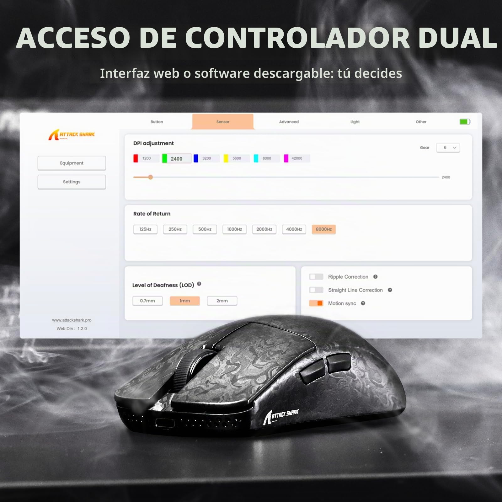 ATTACK SHARK R11 Ultra Ratón Gaming Inalámbrico 8000 Hz de Fibra de Carbono, 49g Superlight, 42000 dpi, 20000 FPS, Nordic 52840, PAW3950MAX, Capa Ice-Feel, BT/2.4G/Cableado, PC/Mac, Negro Forjado