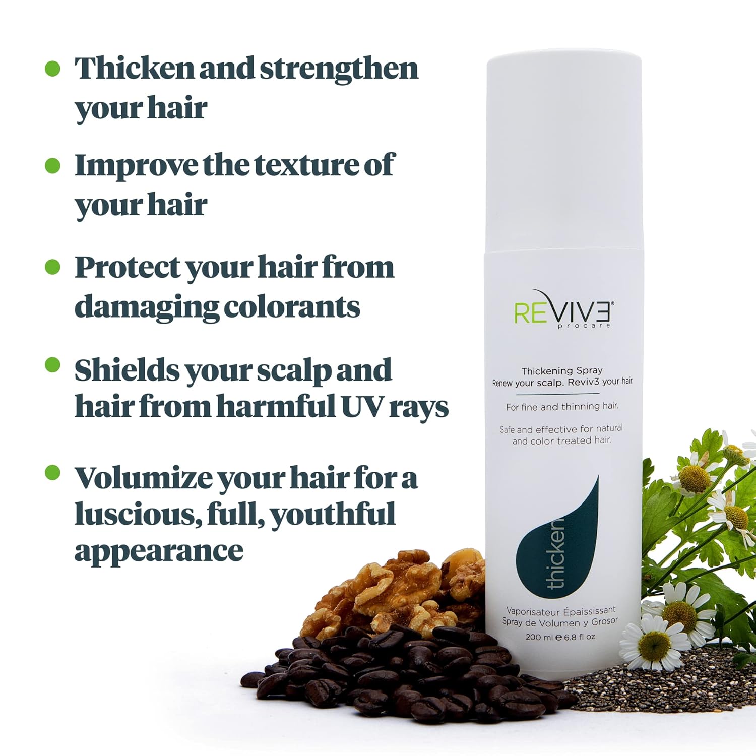 REVIV3 PROCARE Thicken Instant Thickening and Volumizing Spray with UV protection for hair, Plant Based with Walnut Extract and Essential Amino Acids for a Natural Hold and Texture, 6.8 Fl Oz - Image 3
